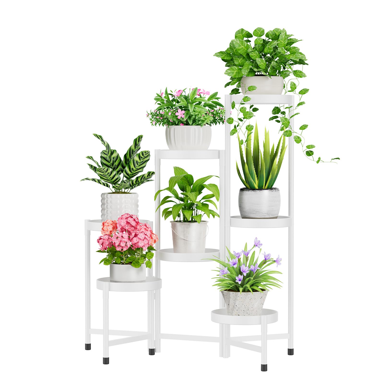 iDavosic.ly Plant Stand Indoor Outdoor, 5 Tier Corner Metal Flower Display Holder Shelf, Folding Tall Orchid Rack for Patio Balcony Porch Garden Living Room House, Gold