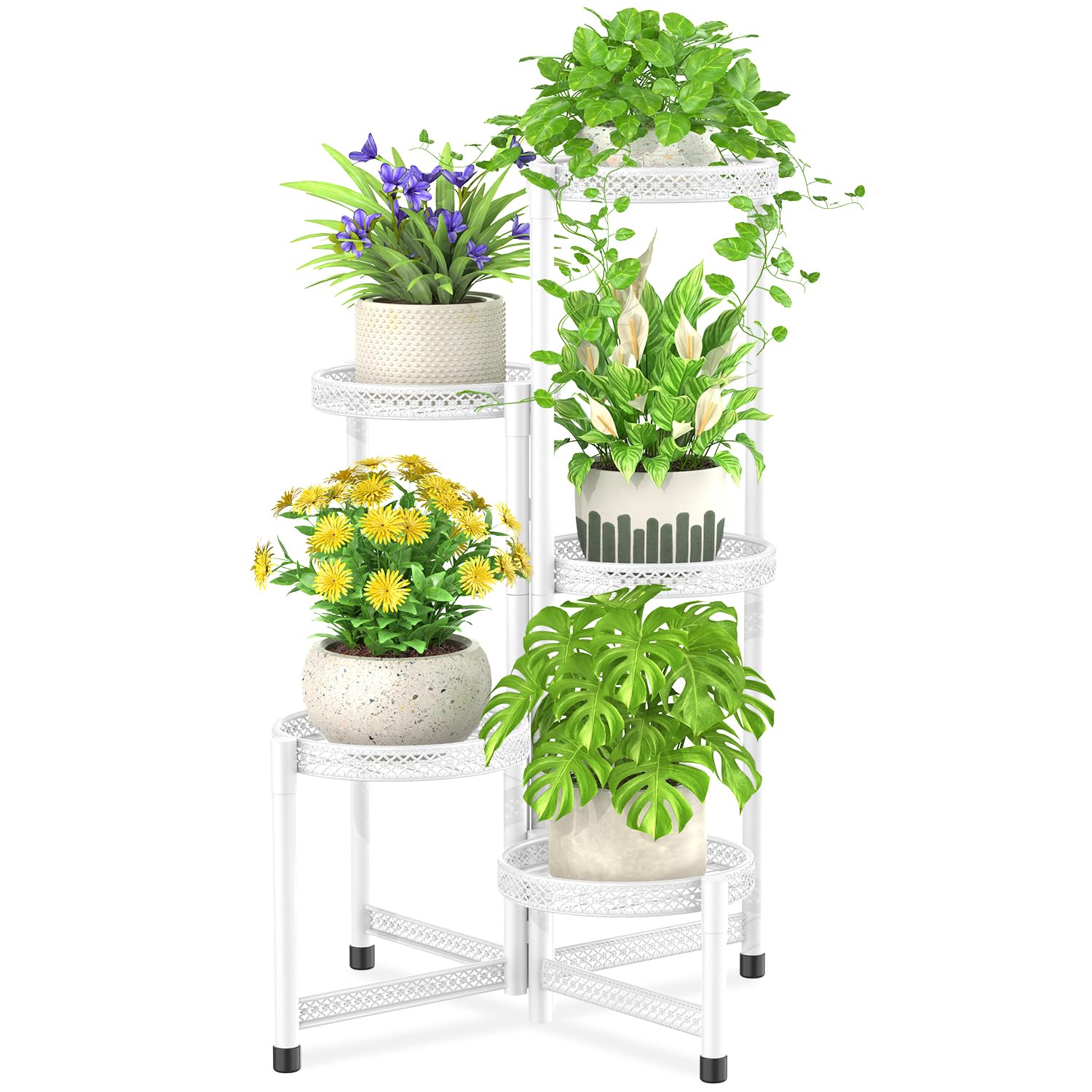 iDavosic.ly Plant Stand Indoor Outdoor, 5 Tier Corner Metal Flower Display Holder Shelf, Folding Tall Orchid Rack for Patio Balcony Porch Garden Living Room House, Gold