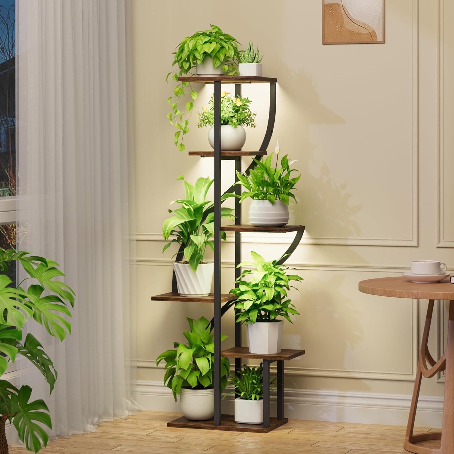 Plant Stand Indoor with Grow Light, 51" Tall Plant Stand for Multiple Plants, 6 Tiered Plant Shelf Indoor, Corner Metal Flower Plant Holder Display Rack for Living Room, Patio Decor