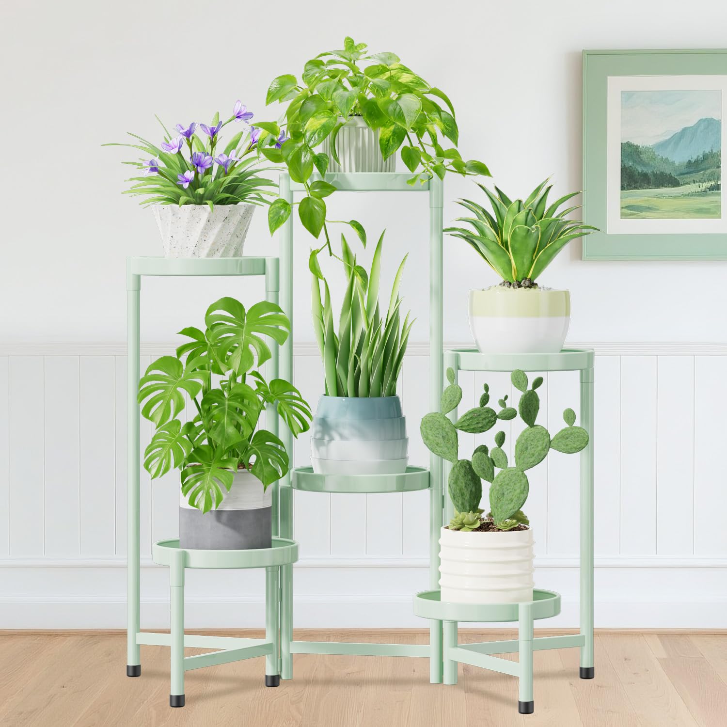 iDavosic.ly Plant Stand Indoor Outdoor, 5 Tier Corner Metal Flower Display Holder Shelf, Folding Tall Orchid Rack for Patio Balcony Porch Garden Living Room House, Gold