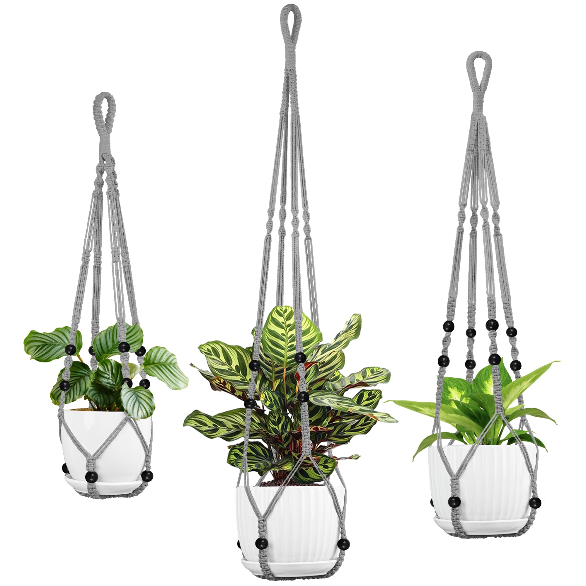 Macrame Plant Hanger - Fits 4 to 13 inches Pots for Indoor Outdoor, 35"/29"/23" Different Sizes Set, Ivory (POTS NOT Included)