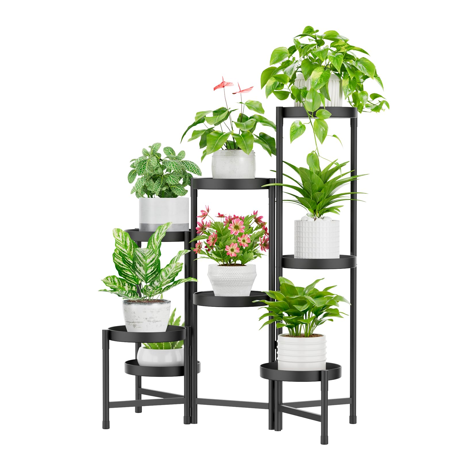 iDavosic.ly Plant Stand Indoor Outdoor, 5 Tier Corner Metal Flower Display Holder Shelf, Folding Tall Orchid Rack for Patio Balcony Porch Garden Living Room House, Gold