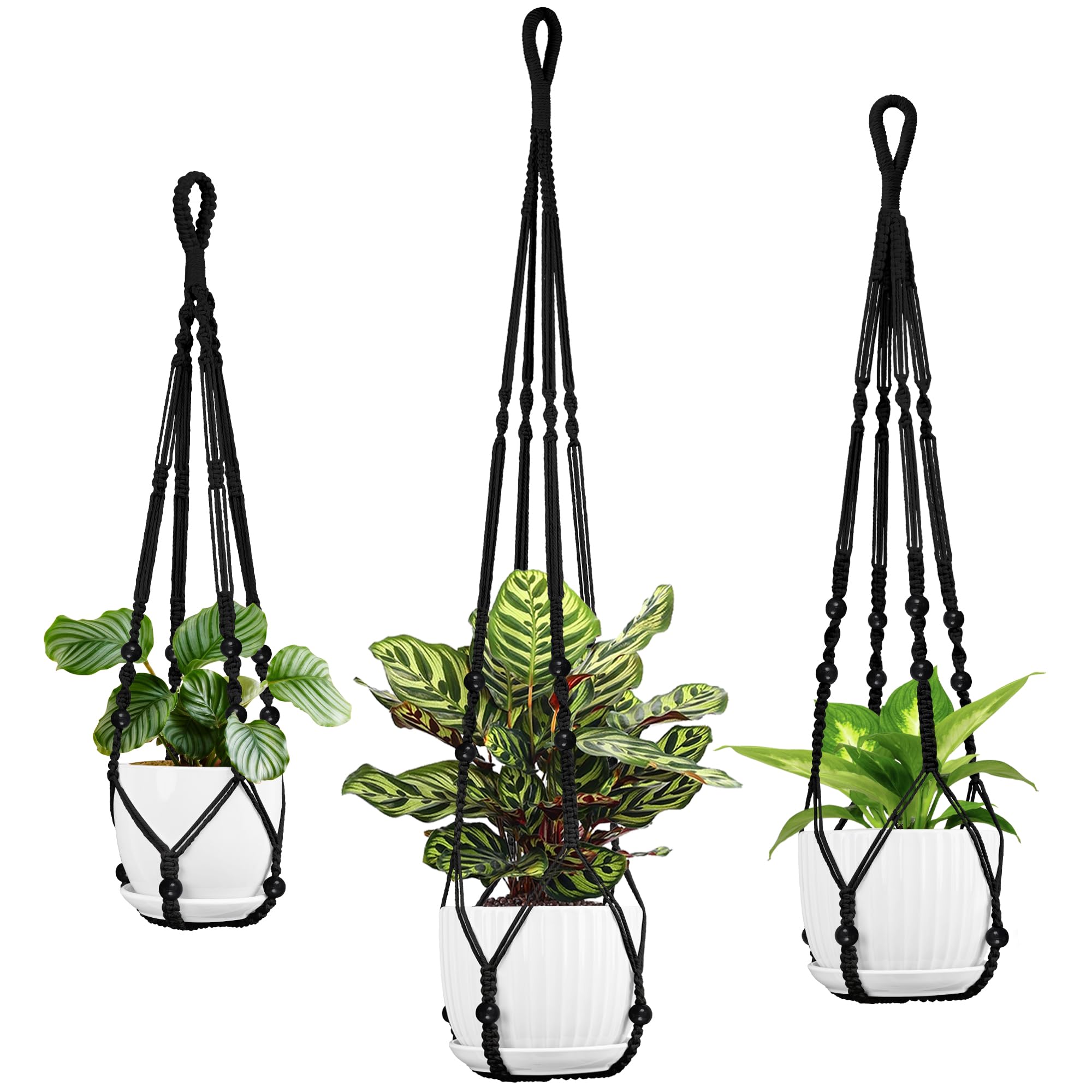 Macrame Plant Hanger - Fits 4 to 13 inches Pots for Indoor Outdoor, 35"/29"/23" Different Sizes Set, Ivory (POTS NOT Included)