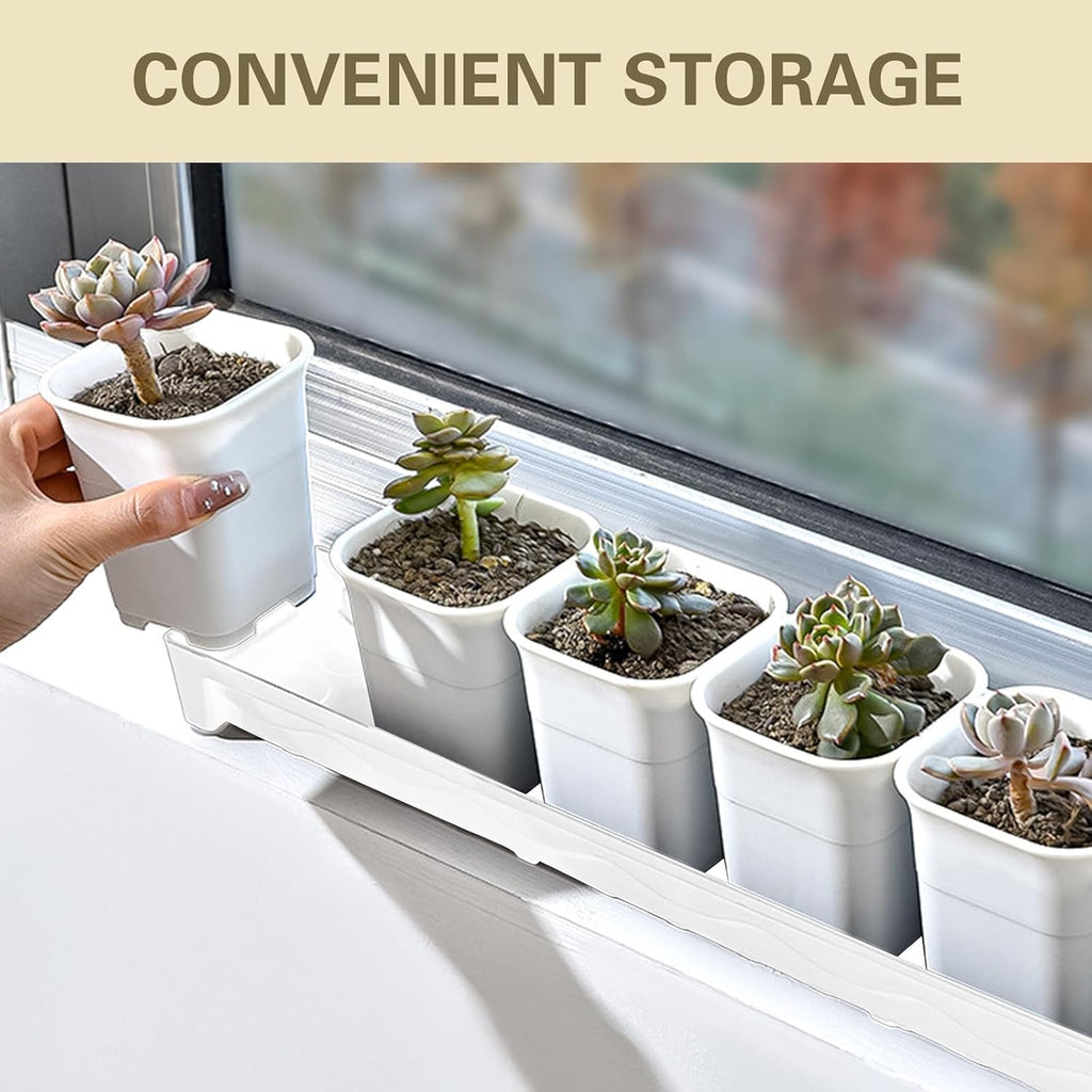 5 PCS Plastic Plant Tray Saucer, Rectangular Windowsill Plant Drainage Stand for Indoors Outdoor, White Water Drip Tray for Succulent Pot Planter, 16 x 4.5 x 1.6 Inch