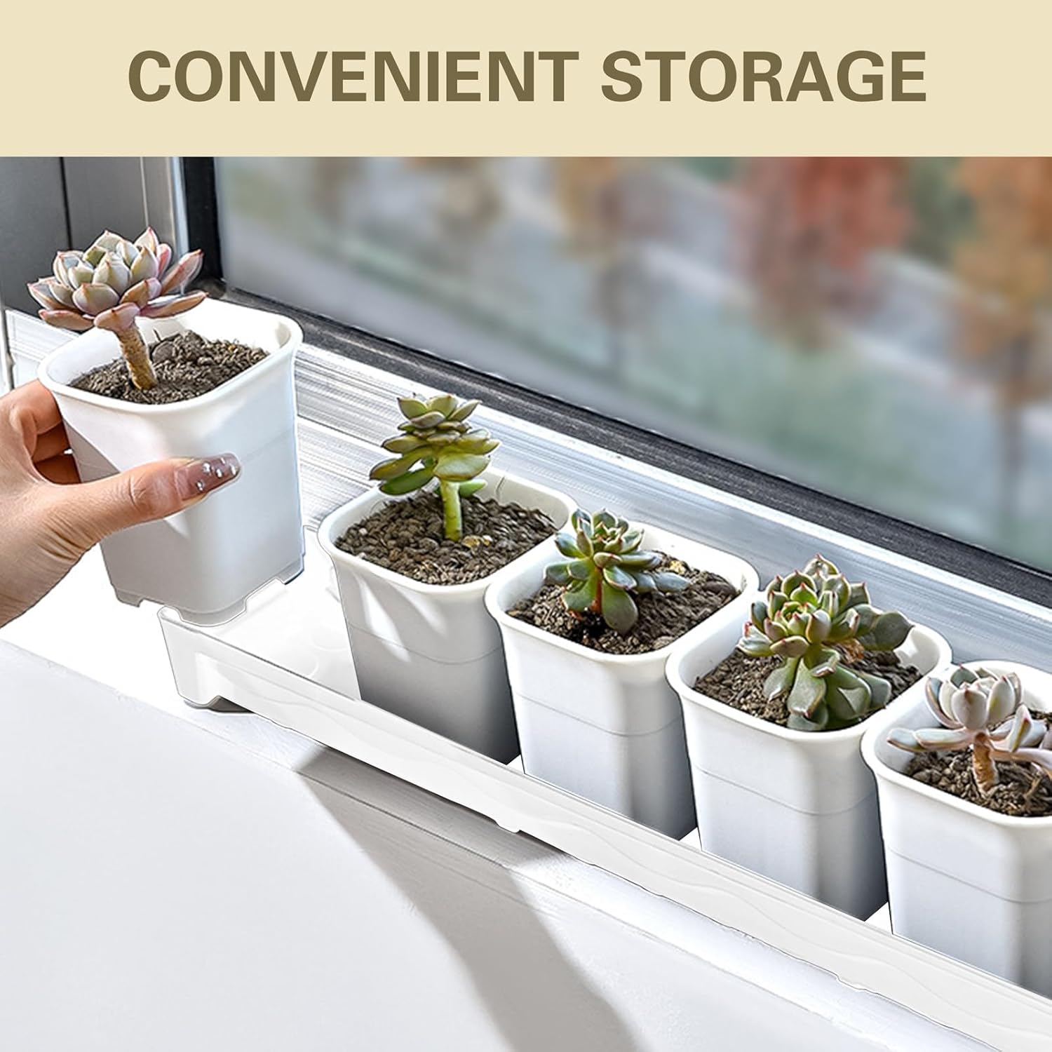 5 PCS Plastic Plant Tray Saucer, Rectangular Windowsill Plant Drainage Stand for Indoors Outdoor, White Water Drip Tray for Succulent Pot Planter, 16 x 4.5 x 1.6 Inch