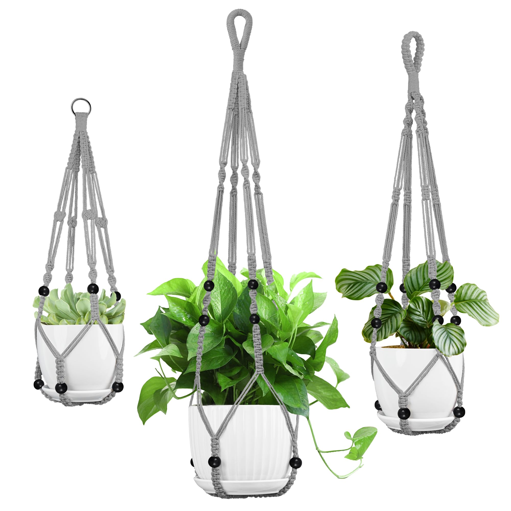 Macrame Plant Hanger - Fits 4 to 13 inches Pots for Indoor Outdoor, 35"/29"/23" Different Sizes Set, Ivory (POTS NOT Included)