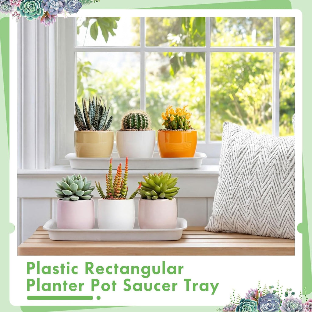 Gejoy 20 Pack Plastic Rectangular Plant Saucer Tray Bulk, 11.8 x 5.3 x 1 Inch Durable Plastic Plant Drip Trays Windowsill Soil Blocking Trays No Holes Watering Tray for Indoor Outdoor Garden Supplies