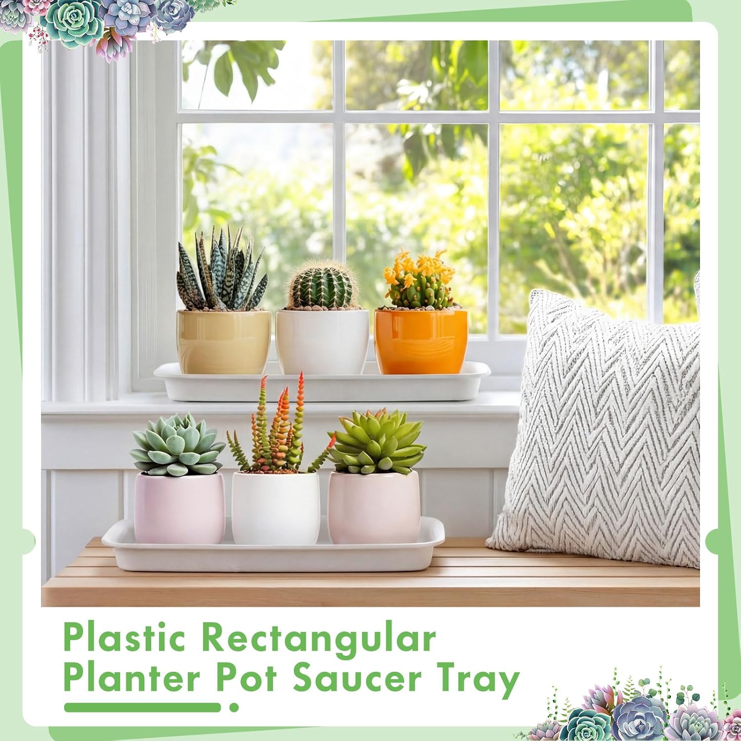 Gejoy 20 Pack Plastic Rectangular Plant Saucer Tray Bulk, 11.8 x 5.3 x 1 Inch Durable Plastic Plant Drip Trays Windowsill Soil Blocking Trays No Holes Watering Tray for Indoor Outdoor Garden Supplies