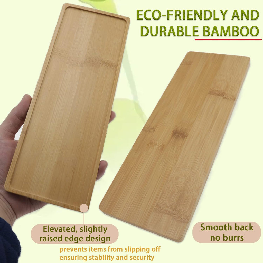 Pack of 2 Bamboo Plant Saucer Set, 11x4 Inch Rectangular Plant Trays for Indoors, Small Plant Saucers & drip Trays for Pots, Indoor Plant Accessories