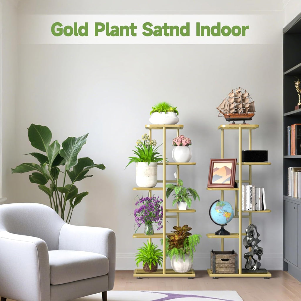 6 Tier Gold Plant Stands Indoor Outdoor, Upgraded Corner Metal Plant Rack Shelf for Multiple Plants, with Gardening Tools and Gloves, Tall Flower Pot Holder Display for Patio, Balcony
