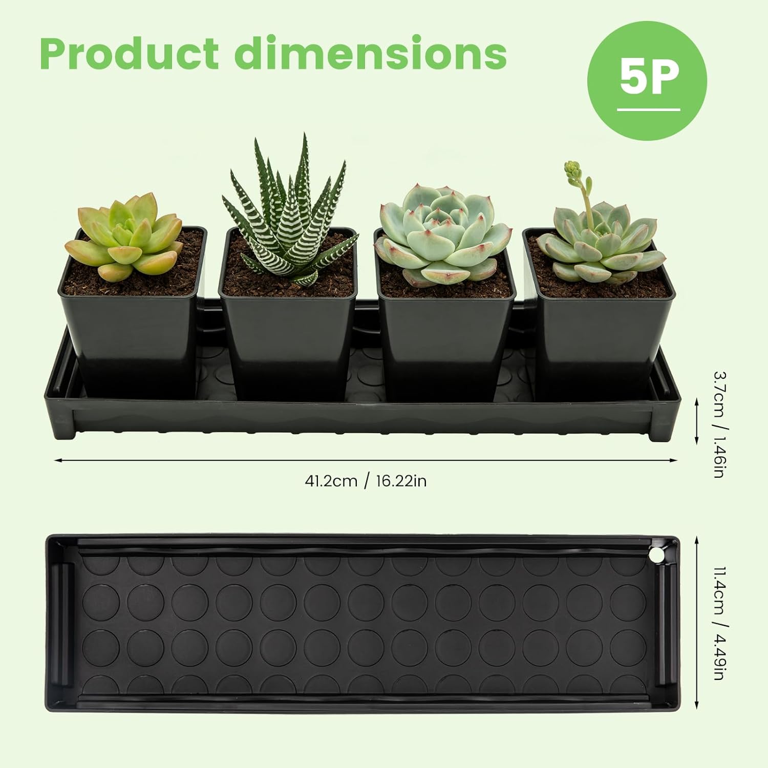 5 Pack Plant Saucer Growing Tray, Rectangular Windowsill Plant Pot Trays with Removable Drainage Hole, Seed Starter Tray Plastic Plant Drainage Saucers for 4 inch Flower Seedling Pots (16"x4.5"x1.5")