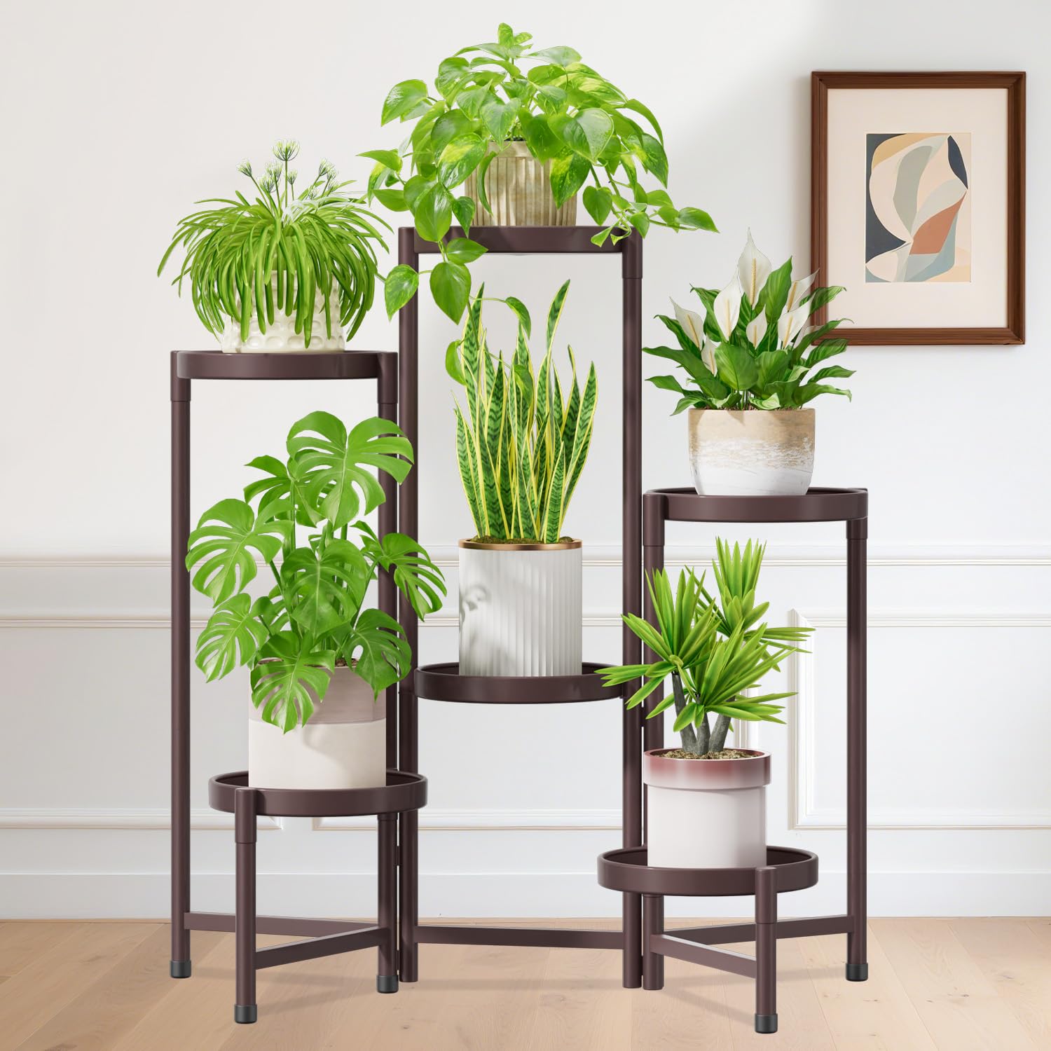 iDavosic.ly Plant Stand Indoor Outdoor, 5 Tier Corner Metal Flower Display Holder Shelf, Folding Tall Orchid Rack for Patio Balcony Porch Garden Living Room House, Gold
