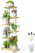 6 Tier Gold Plant Stands Indoor Outdoor, Upgraded Corner Metal Plant Rack Shelf for Multiple Plants, with Gardening Tools and Gloves, Tall Flower Pot Holder Display for Patio, Balcony