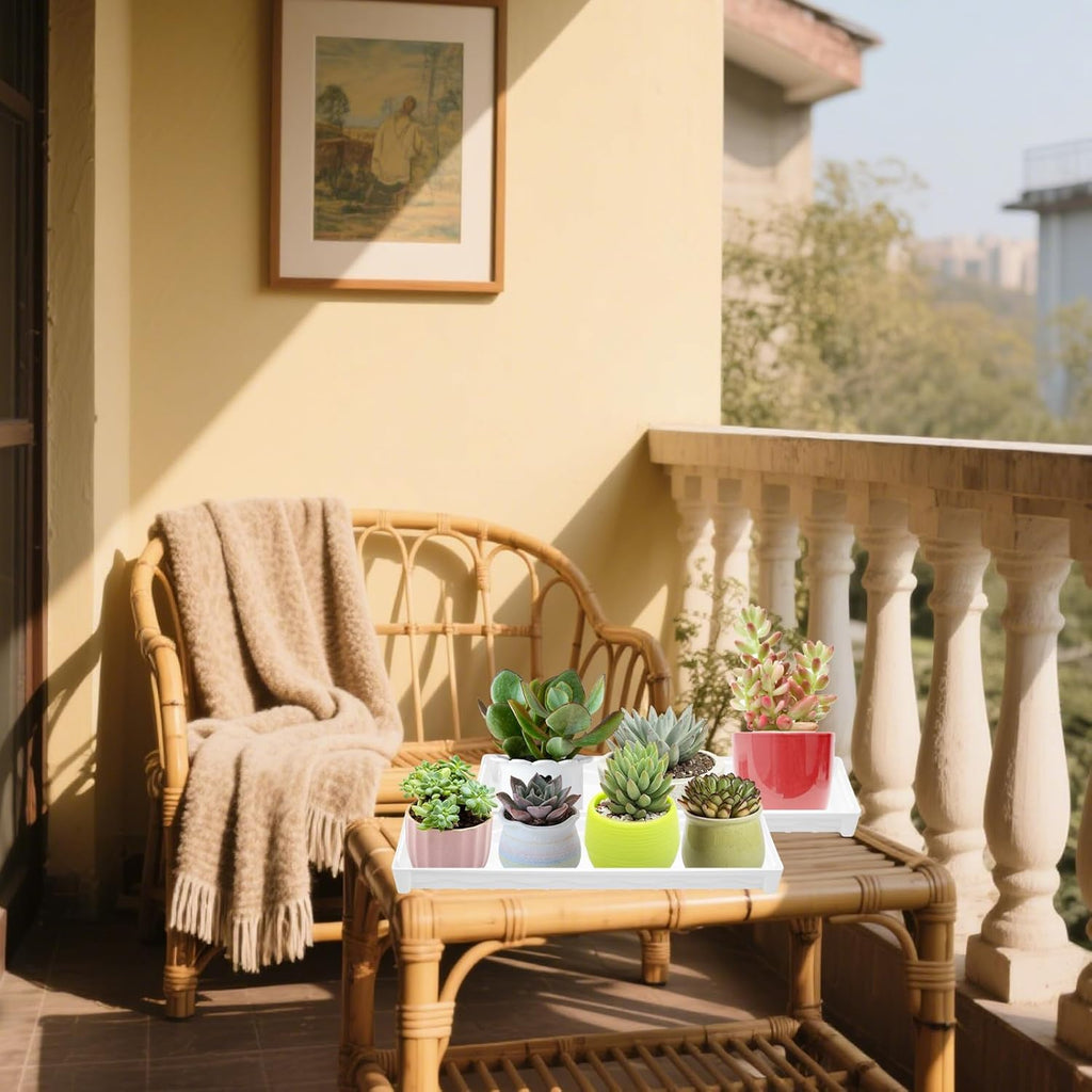 6 PCS Plastic Plant Tray Saucer, Rectangular Window Sill Plant Tray for Indoors Outdoor Flower Pots for Window Shelf, Clear Thick Plastic Plant Trays for Succulent Pot Planter, Square Plant Saucers
