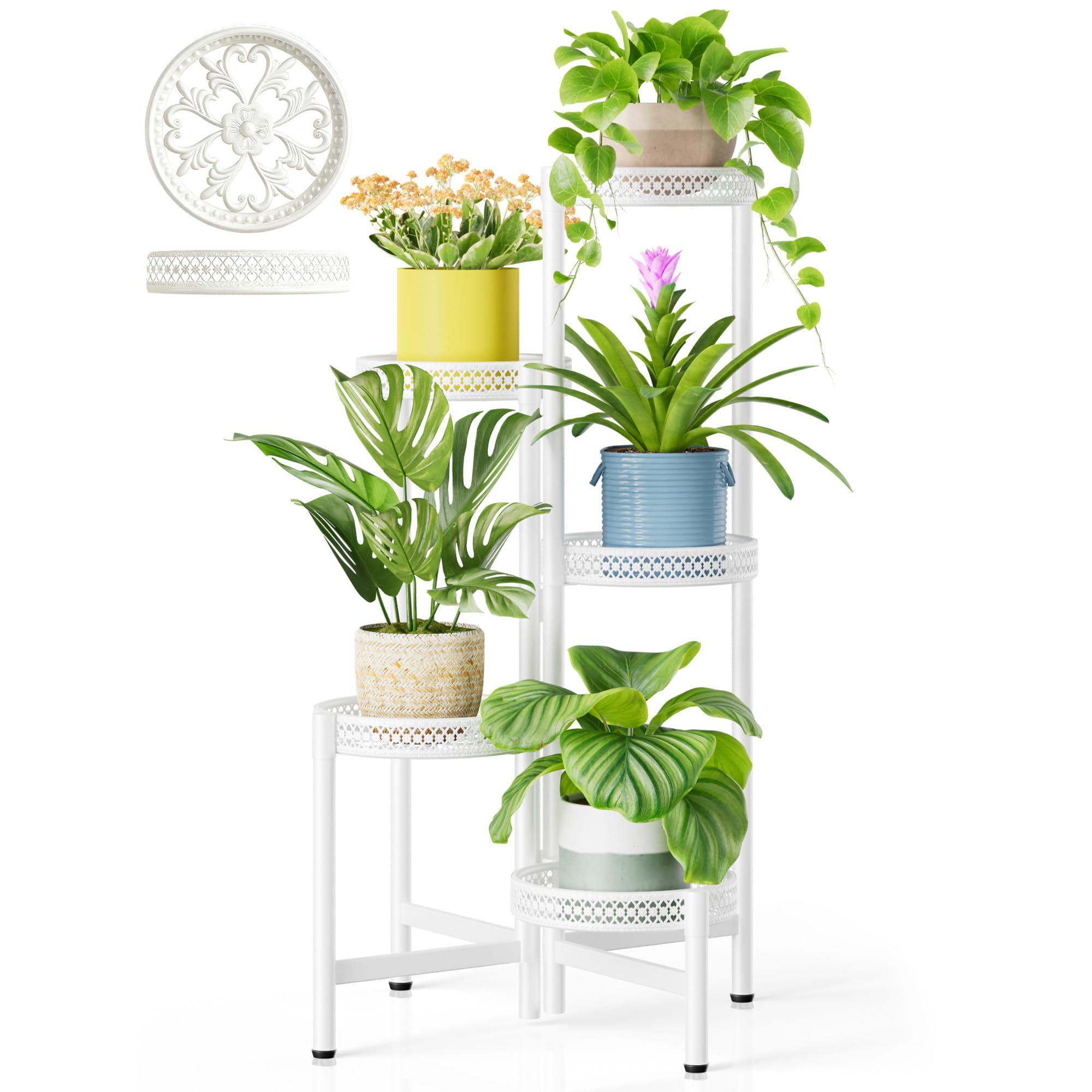 3 Tier Large Plant Stand Indoor with 7.9 Inch Wide Tray, Tiered Corner Metal Outdoor Flower Holder Stand, Folding Tall Rack for Display Shelf for Patio Porch Balcony - BlackDisk