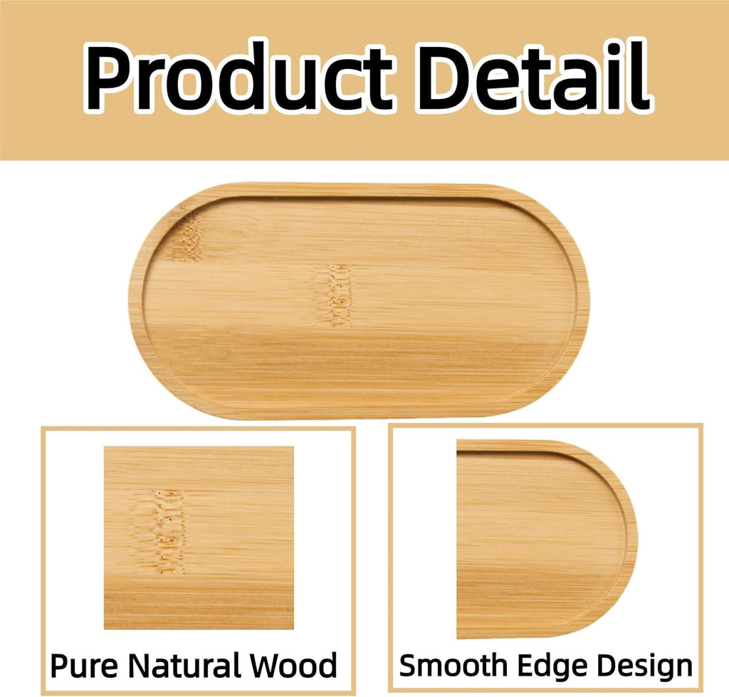 3 Pack Oval Plant Tray Sturdy Bamboo Saucer for Indoor Succulents and Flowers Windowsill Plant Tray and Snack Plate