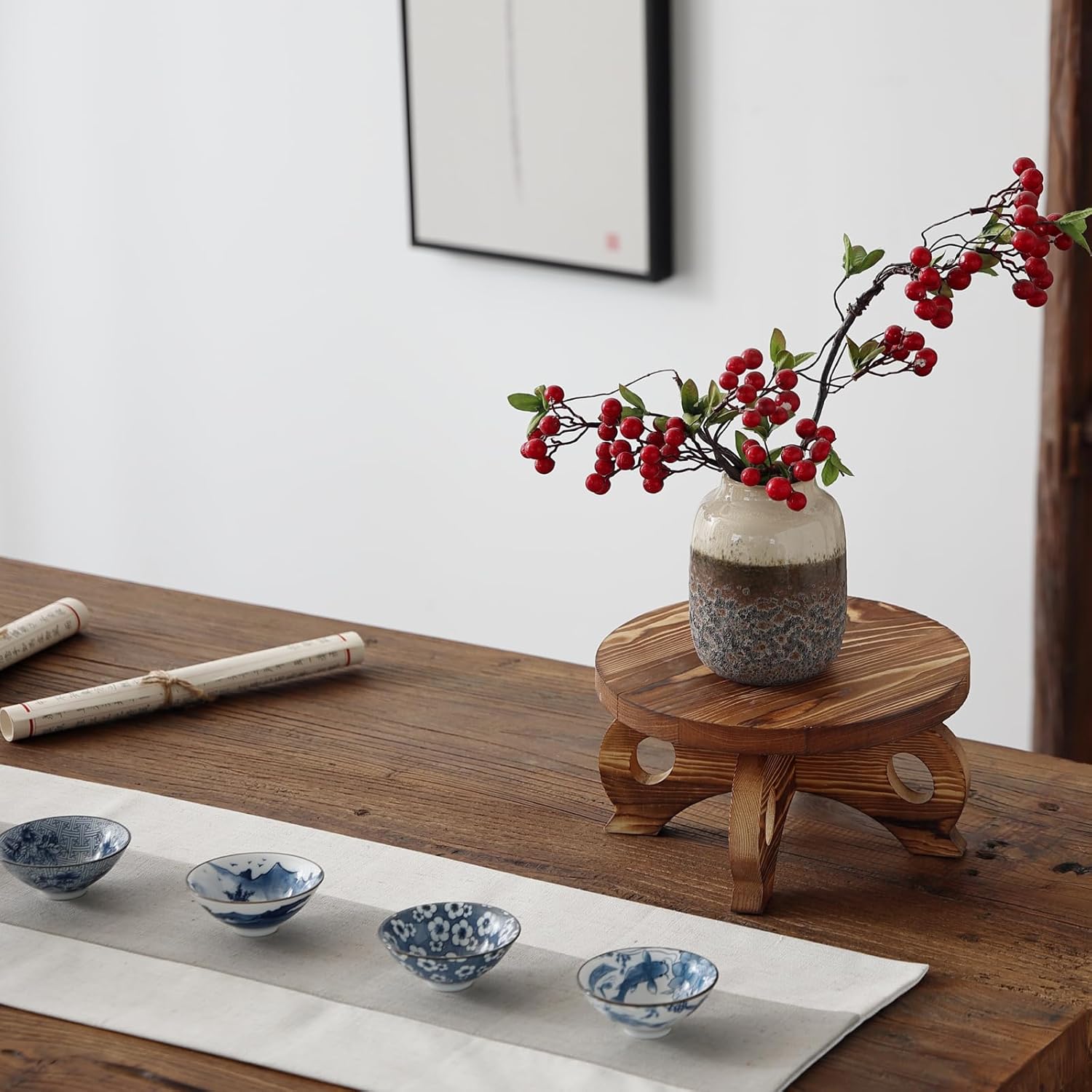 Decorative Corner Planter Wooden Plant Stands Indoor Plant Holder Riser Round Display Stands Farmhouse Display Stool Flower Holder Pedestal Board Pine