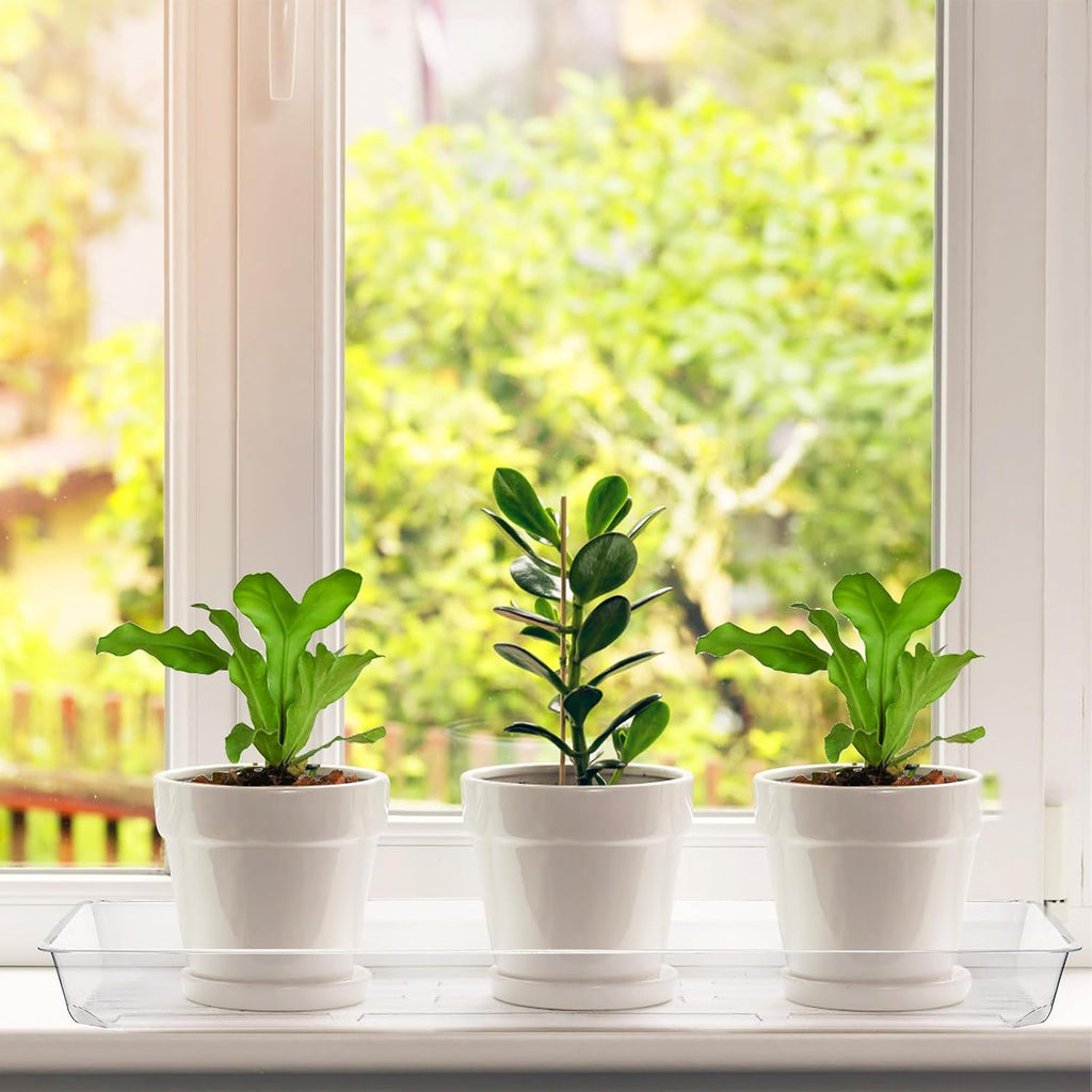 Kingrol 16 Pack Rectangular Plant Drip Trays, Clear Plant Saucers for Indoors, Thick Plastic Window Sill Plant Trays for Flower Pot Planter