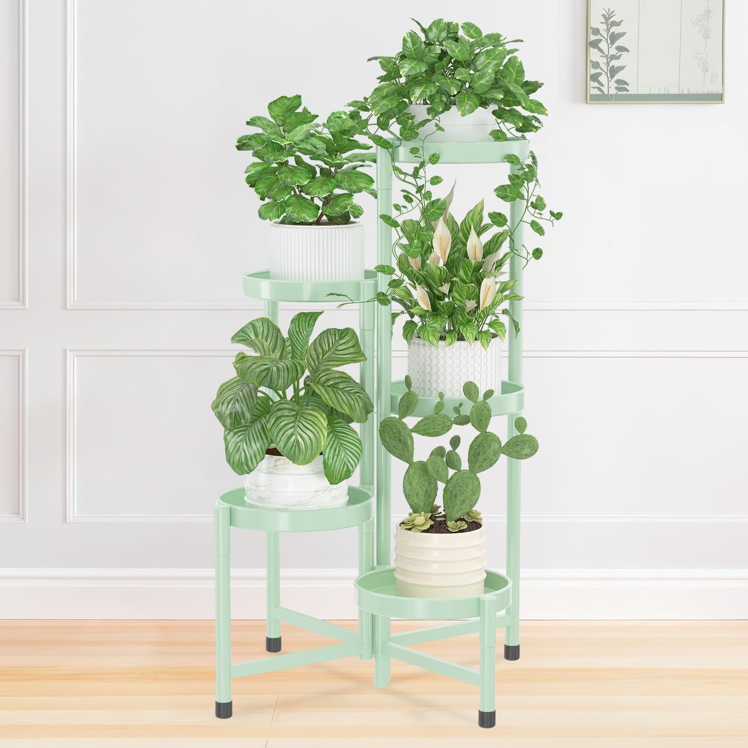 iDavosic.ly Plant Stand Indoor Outdoor, 5 Tier Corner Metal Flower Display Holder Shelf, Folding Tall Orchid Rack for Patio Balcony Porch Garden Living Room House, Gold
