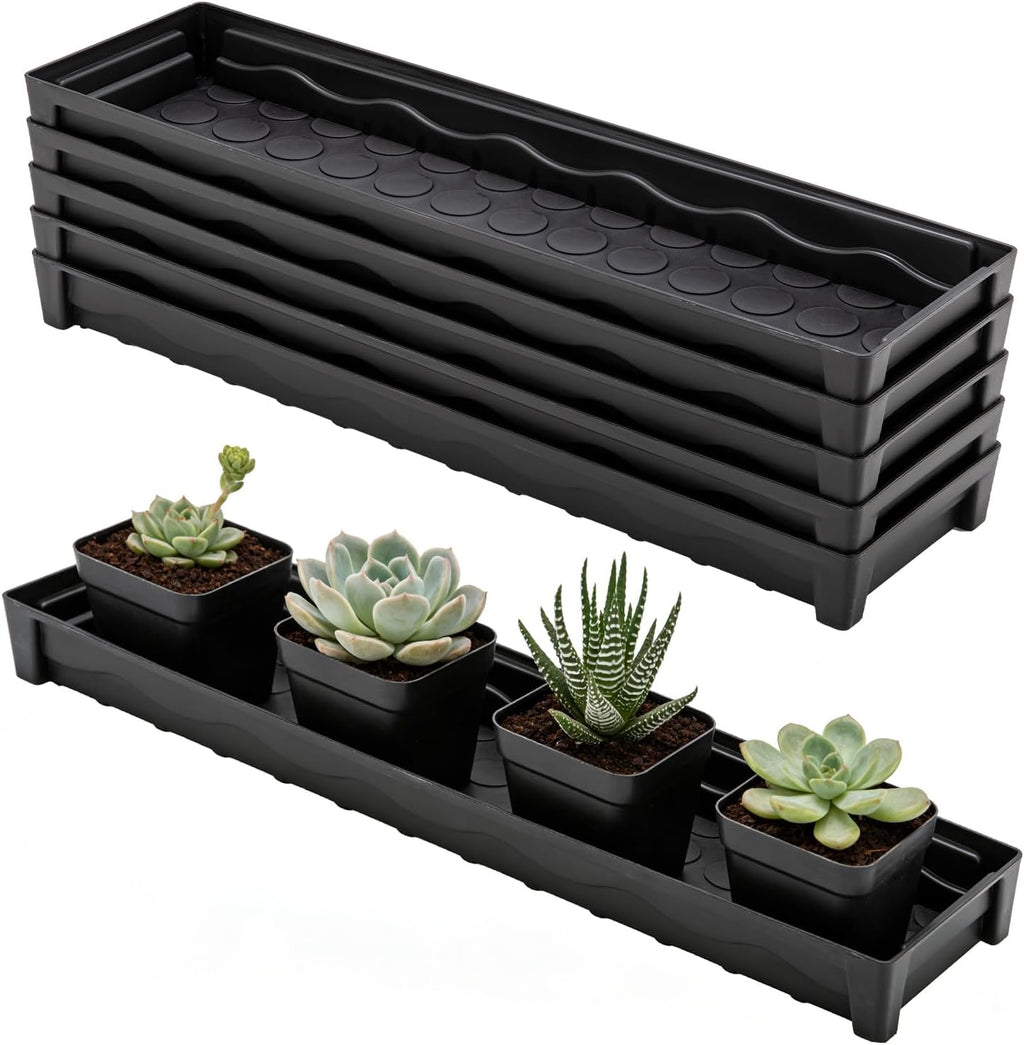 5 Pack Plant Saucer Growing Tray, Rectangular Windowsill Plant Pot Trays with Removable Drainage Hole, Seed Starter Tray Plastic Plant Drainage Saucers for 4 inch Flower Seedling Pots (16"x4.5"x1.5")