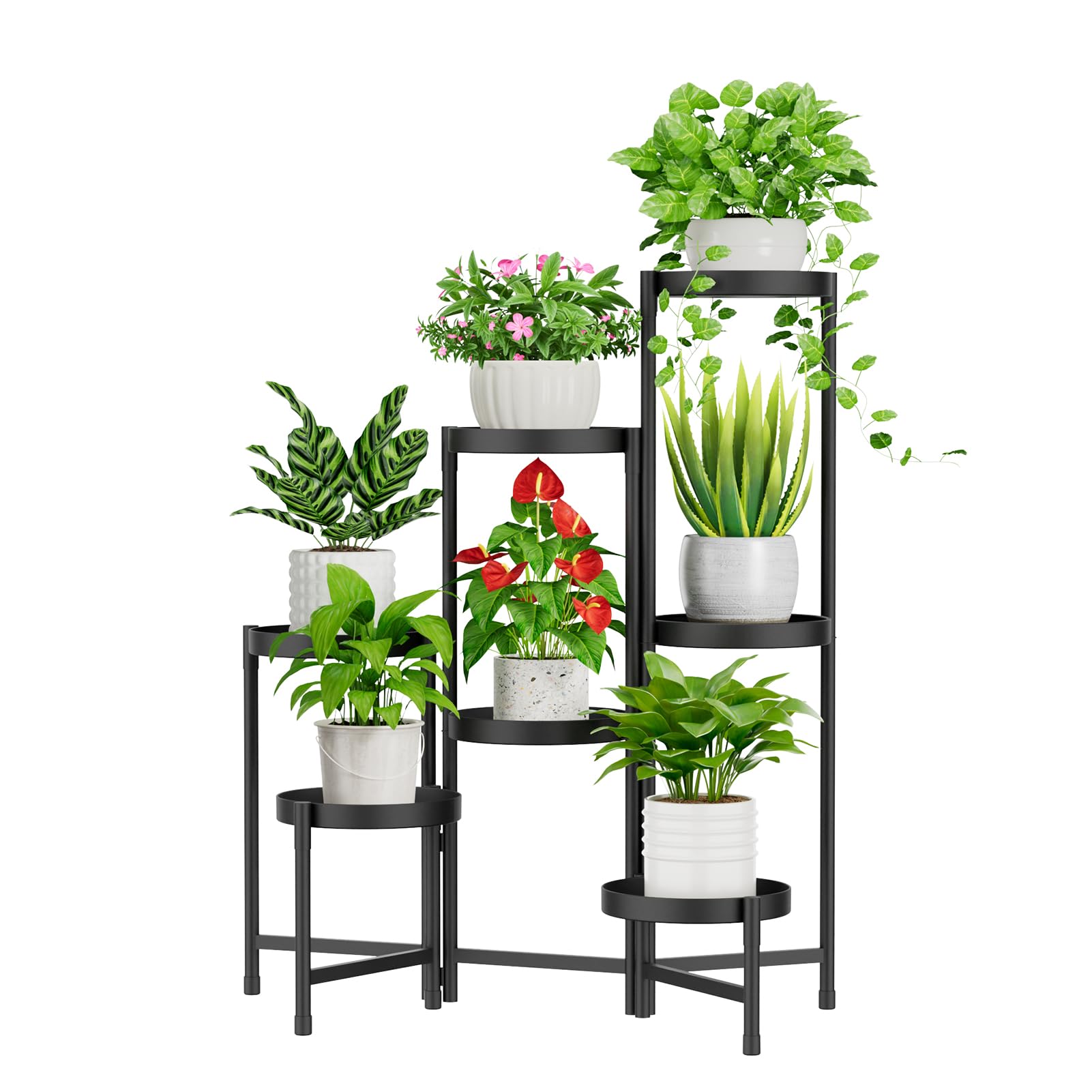 iDavosic.ly Plant Stand Indoor Outdoor, 5 Tier Corner Metal Flower Display Holder Shelf, Folding Tall Orchid Rack for Patio Balcony Porch Garden Living Room House, Gold