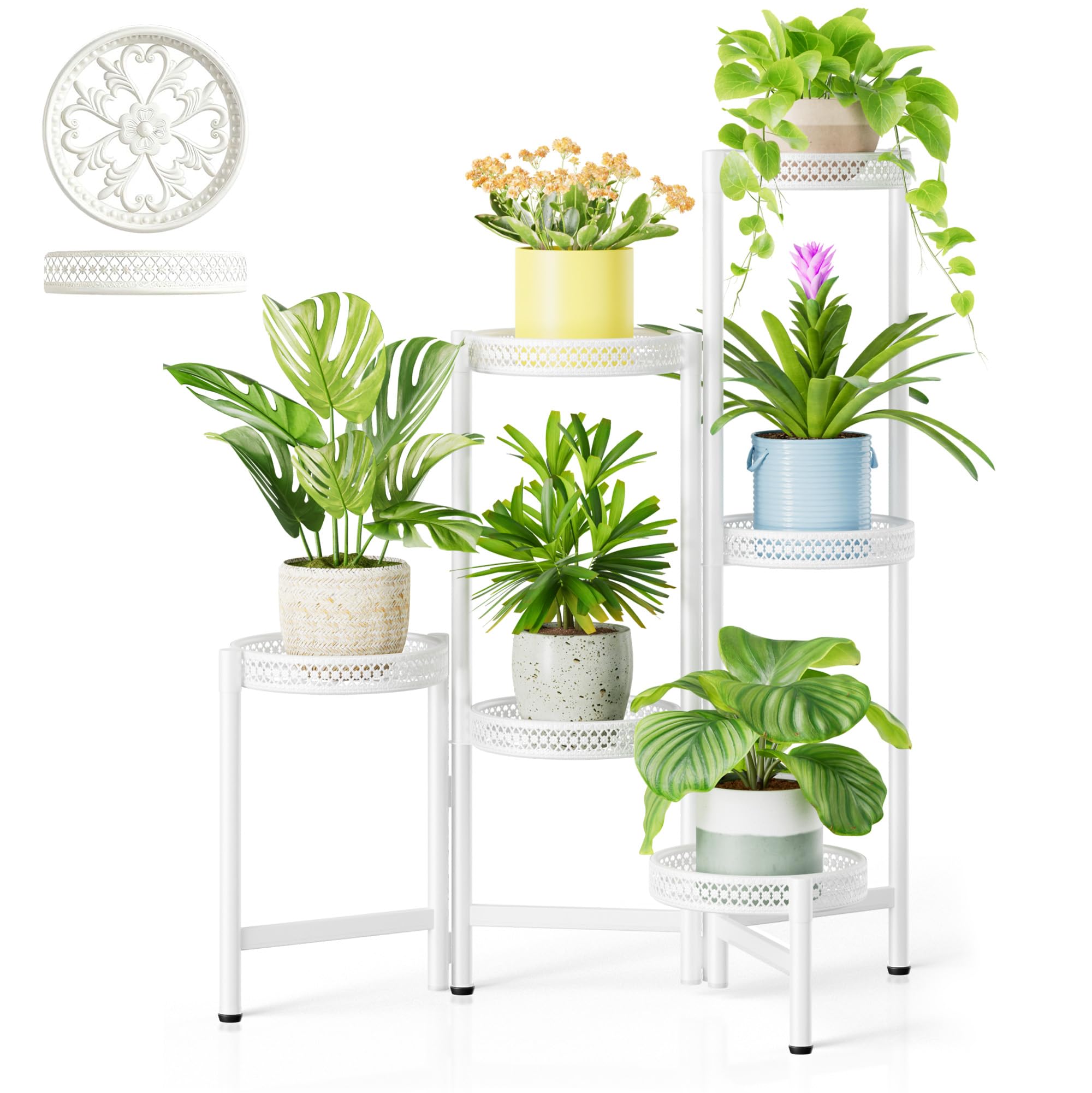 3 Tier Large Plant Stand Indoor with 7.9 Inch Wide Tray, Tiered Corner Metal Outdoor Flower Holder Stand, Folding Tall Rack for Display Shelf for Patio Porch Balcony - BlackDisk
