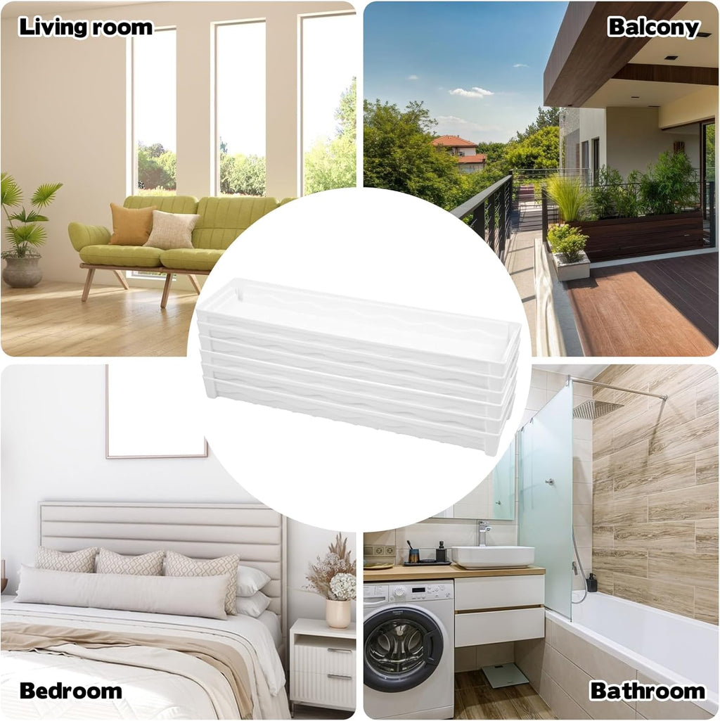 6 PCS Plastic Plant Tray Saucer, Rectangular Window Sill Plant Tray for Indoors Outdoor Flower Pots for Window Shelf, Clear Thick Plastic Plant Trays for Succulent Pot Planter, Square Plant Saucers