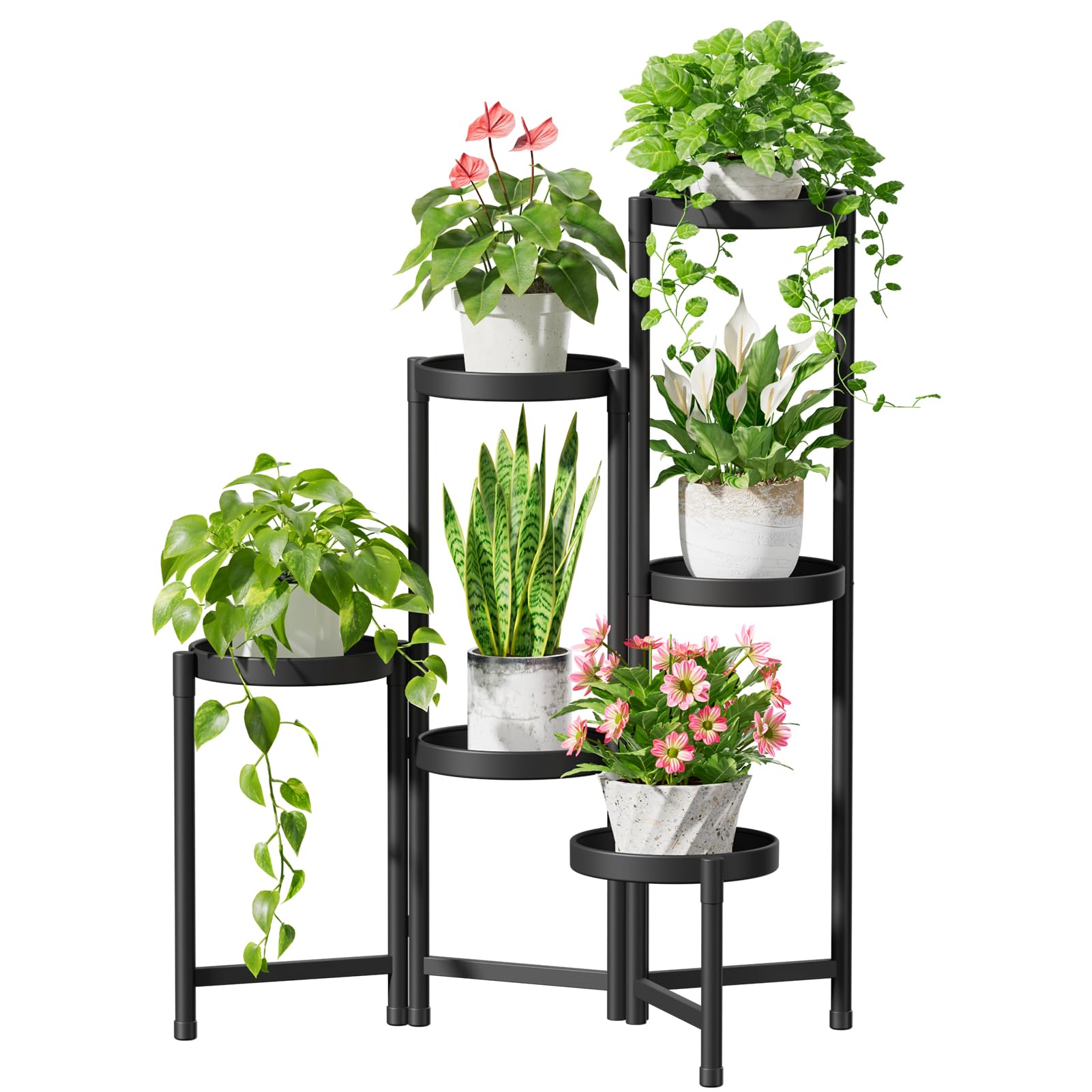 iDavosic.ly Plant Stand Indoor Outdoor, 5 Tier Corner Metal Flower Display Holder Shelf, Folding Tall Orchid Rack for Patio Balcony Porch Garden Living Room House, Gold
