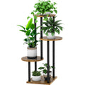 5 Tier Wood Tall Plant Stand Metal Rack Indoor, Multiple Flower Pot Holder Shelves Corner Rack, Round Planter Shelf Display Rack Storage Organizer for Patio Living Room Balcony(Black Oak)