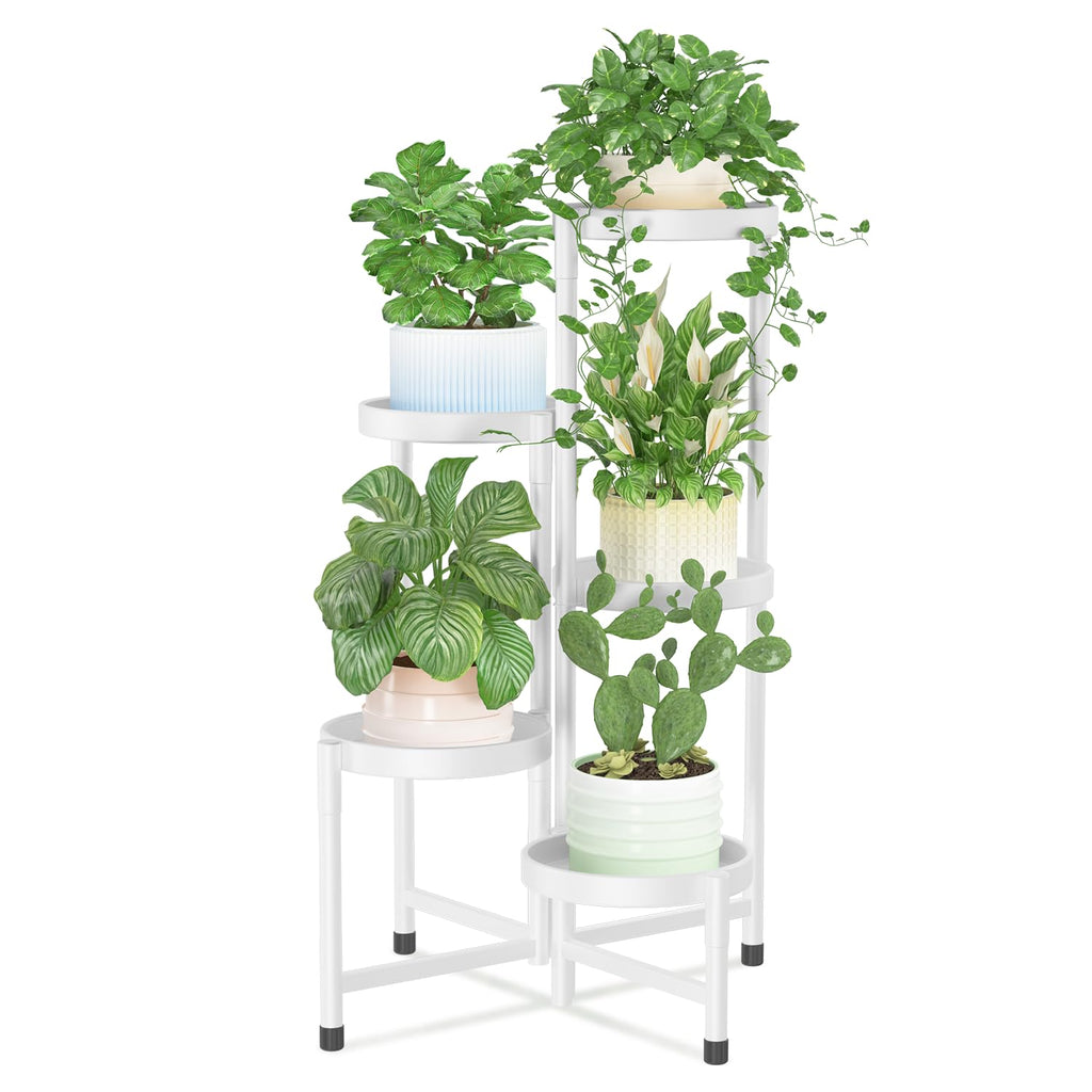 iDavosic.ly Plant Stand Indoor Outdoor, 5 Tier Corner Metal Flower Display Holder Shelf, Folding Tall Orchid Rack for Patio Balcony Porch Garden Living Room House, Gold