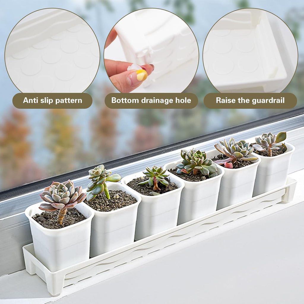 5 PCS Plastic Plant Tray Saucer, Rectangular Windowsill Plant Drainage Stand for Indoors Outdoor, White Water Drip Tray for Succulent Pot Planter, 16 x 4.5 x 1.6 Inch
