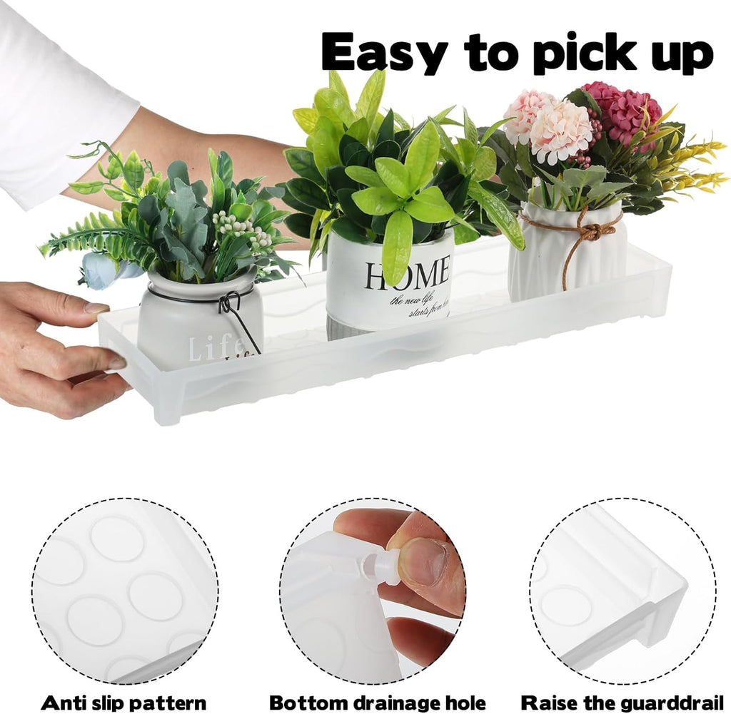 FMOACEN 6 PCS Plastic Plant Tray Saucer, Rectangular Window Sill Plant Tray for Indoors Outdoor Flower Pots for Window Shelf, Clear Thick Plastic Plant Trays for Succulent Pot, Square Plant Saucers
