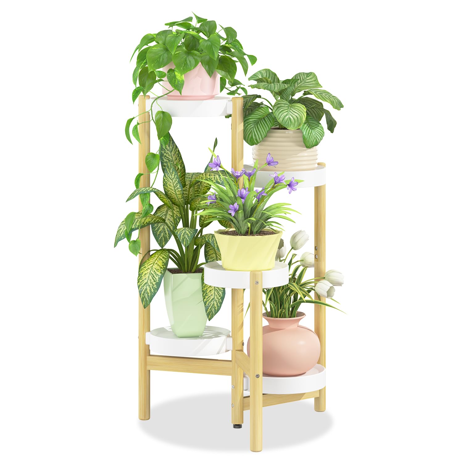 iDavosic.ly 3 Tier Folding Plant Stand Indoor Outdoor with Plastic Tray, Tiered Corner Flower Holder Shelf, Metal Orchid Display Rack for Patio Porch Living Room Garden Balcony, Modern Black