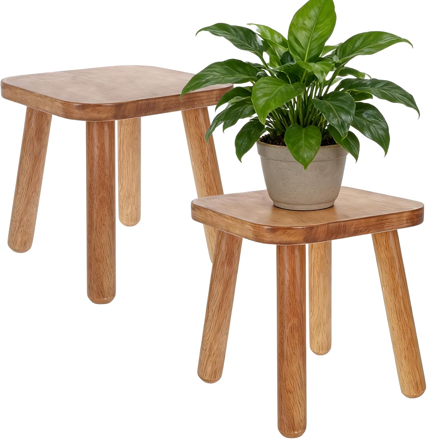 YEXEXINM 2 Pack Wooden Plant Stand Indoor 9.25” Small Plant Stool Square Wood Plant Stand for Large Plants Sturdy and Stable Flower Pot Stand Holder for Living Room, Balcony, Office, Holds 300 lbs