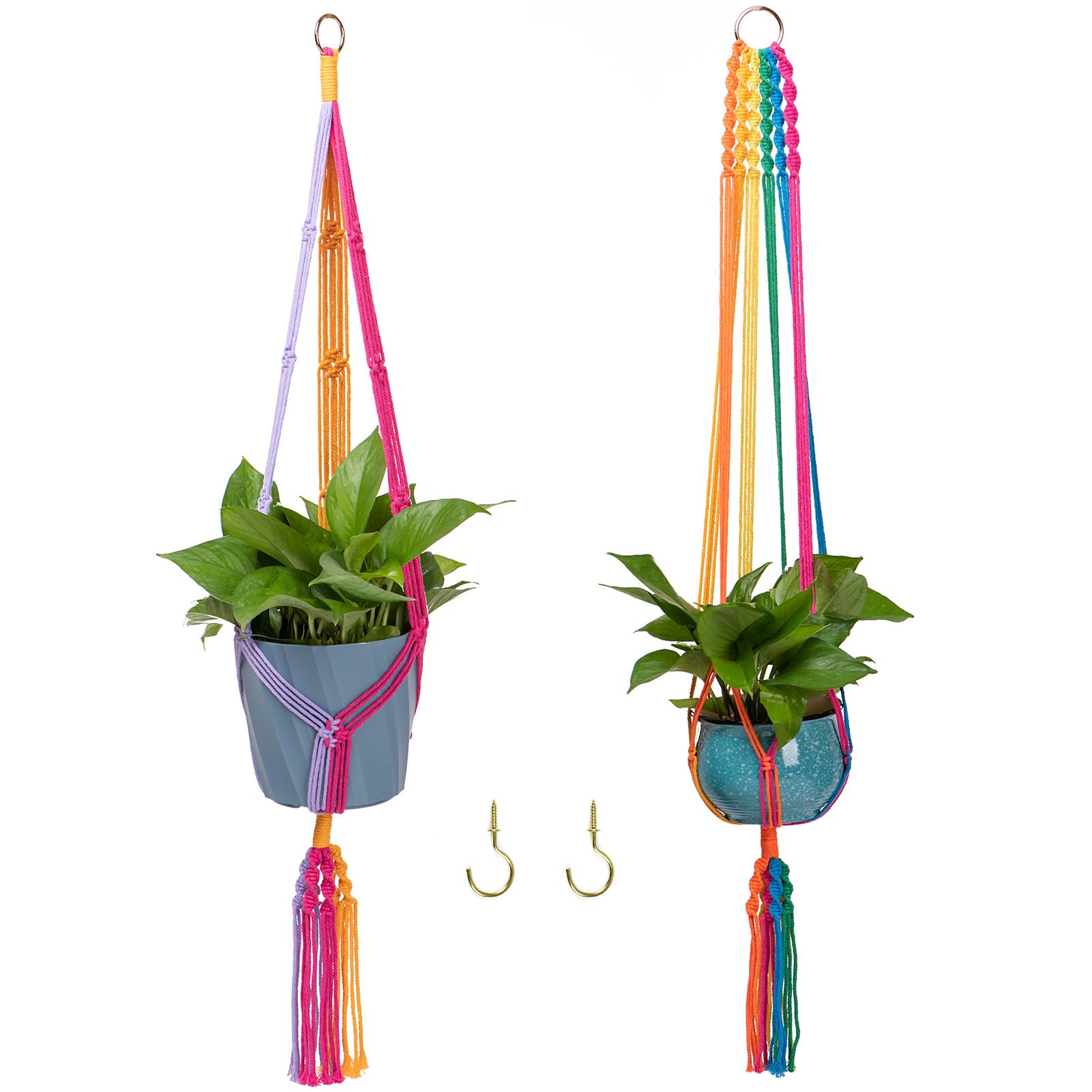 Rainbow Macrame Plant Hangers Indoor Outdoor, 3 Pack Different Size Flower Pot Holder Hanging Plant Holder for Windows Garden Boho Home Decor