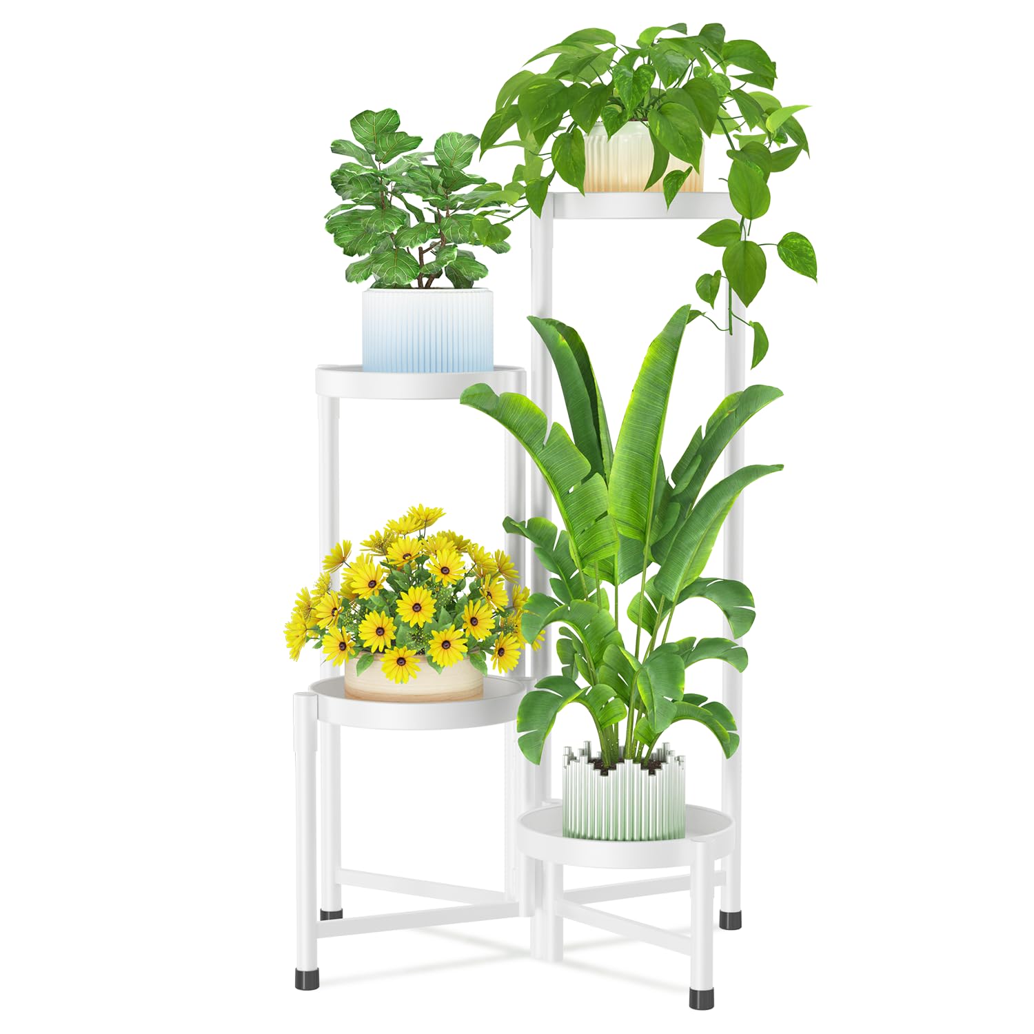 iDavosic.ly Plant Stand Indoor Outdoor, 5 Tier Corner Metal Flower Display Holder Shelf, Folding Tall Orchid Rack for Patio Balcony Porch Garden Living Room House, Gold