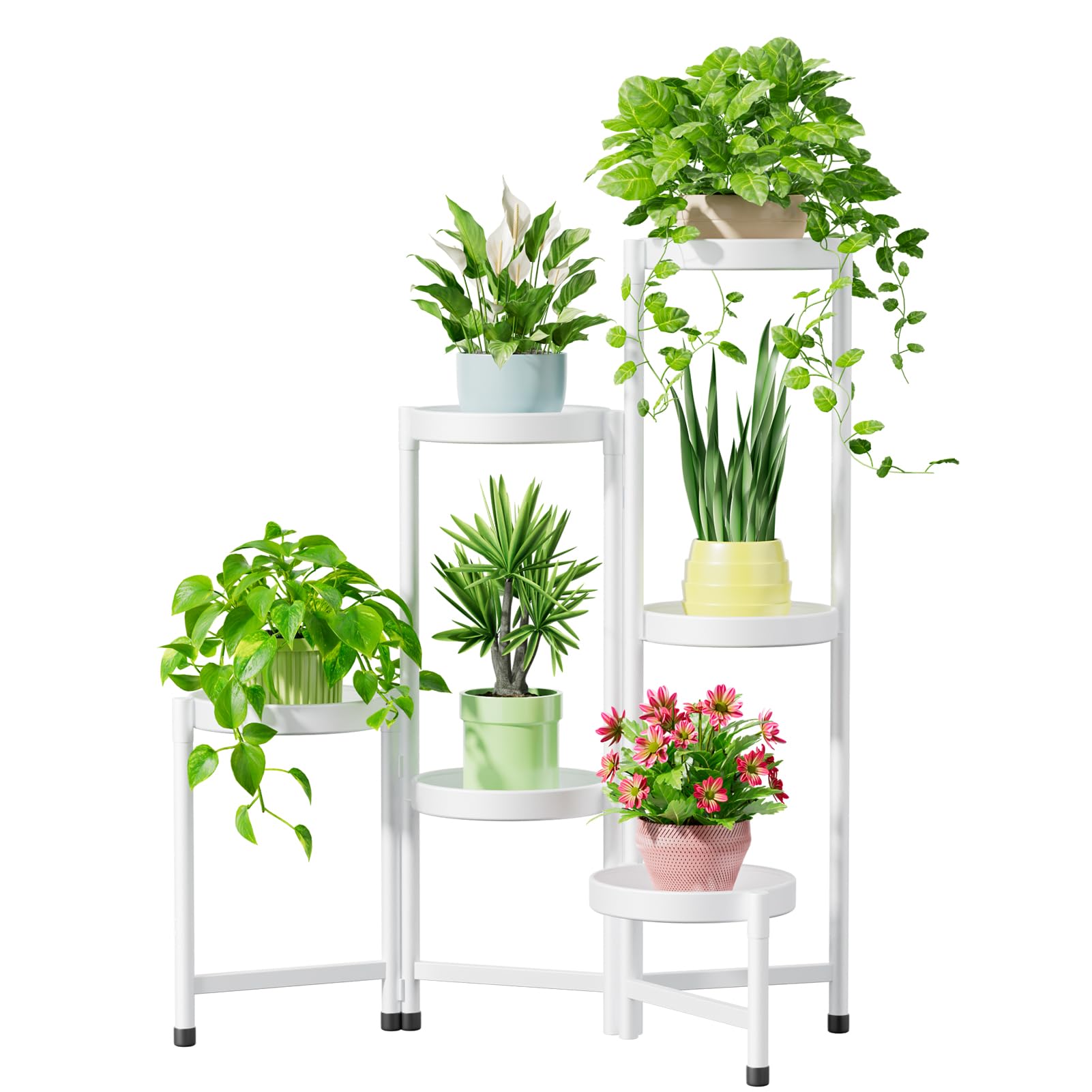 iDavosic.ly Plant Stand Indoor Outdoor, 5 Tier Corner Metal Flower Display Holder Shelf, Folding Tall Orchid Rack for Patio Balcony Porch Garden Living Room House, Gold