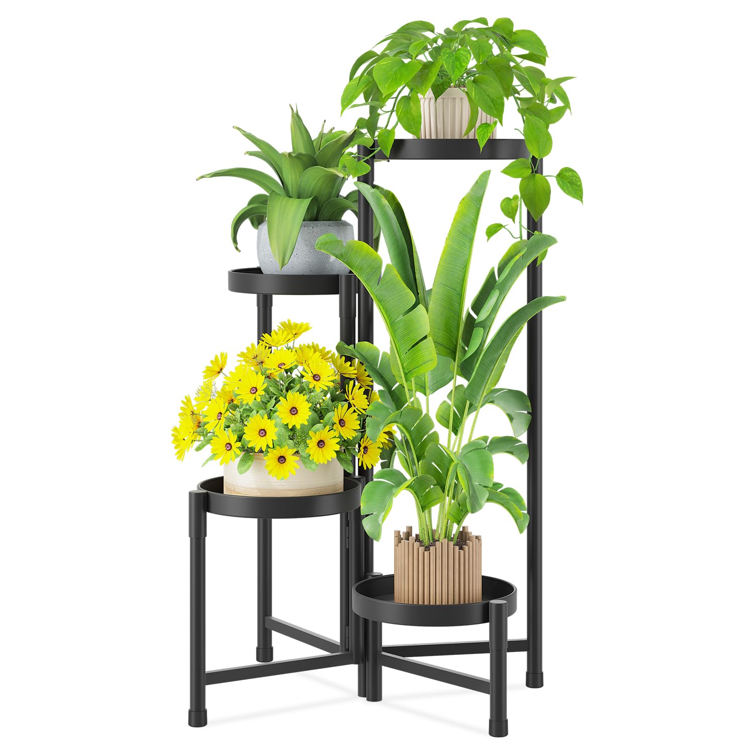 iDavosic.ly Plant Stand Indoor Outdoor, 5 Tier Corner Metal Flower Display Holder Shelf, Folding Tall Orchid Rack for Patio Balcony Porch Garden Living Room House, Gold