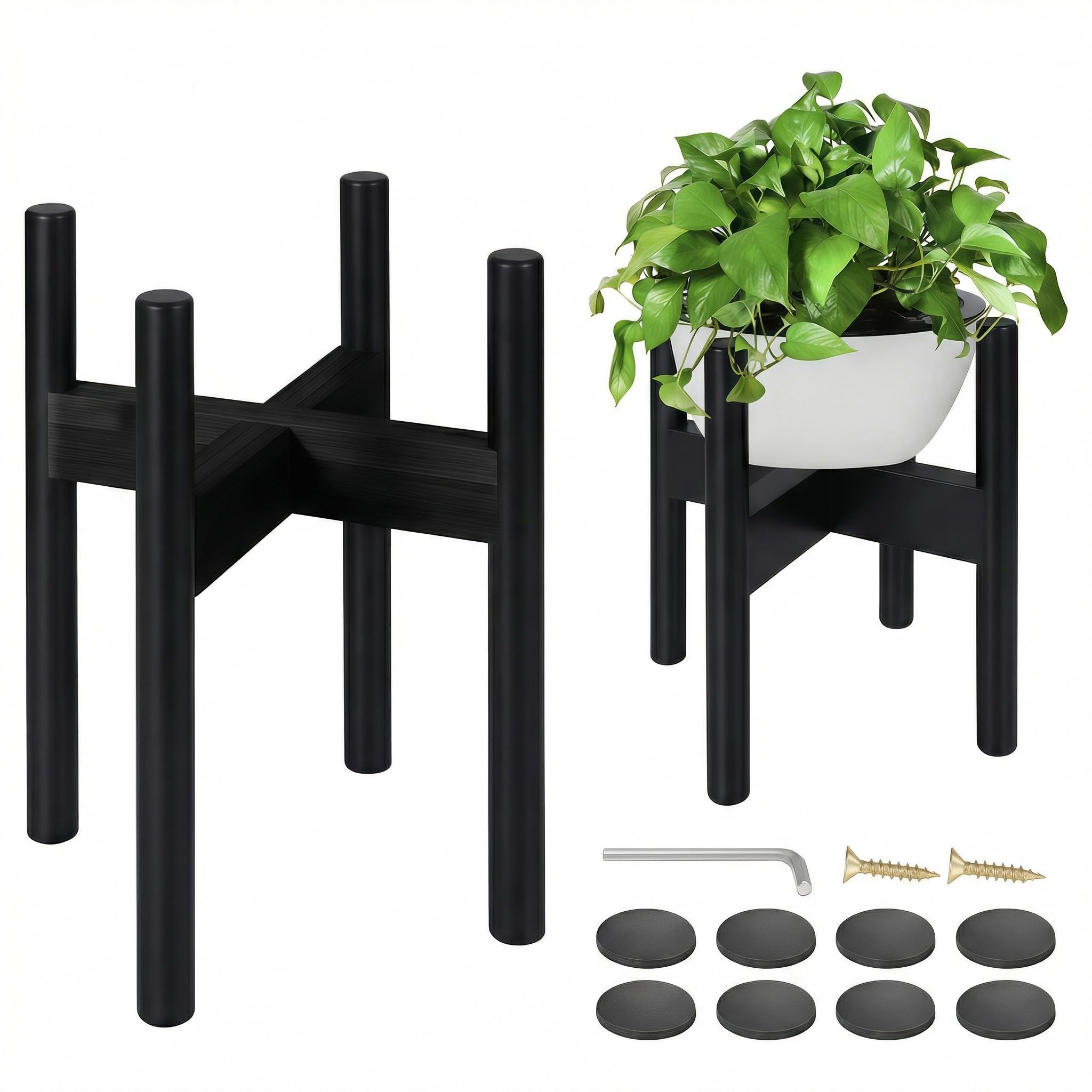 2 Pack Bamboo Plant Stands, Adjustable Plant Stand Indoor, Mid Century Modern Plant Stand, Plant Holder for Living Room, Balcony Fits 8 to 12 Inches Pots (Beige)