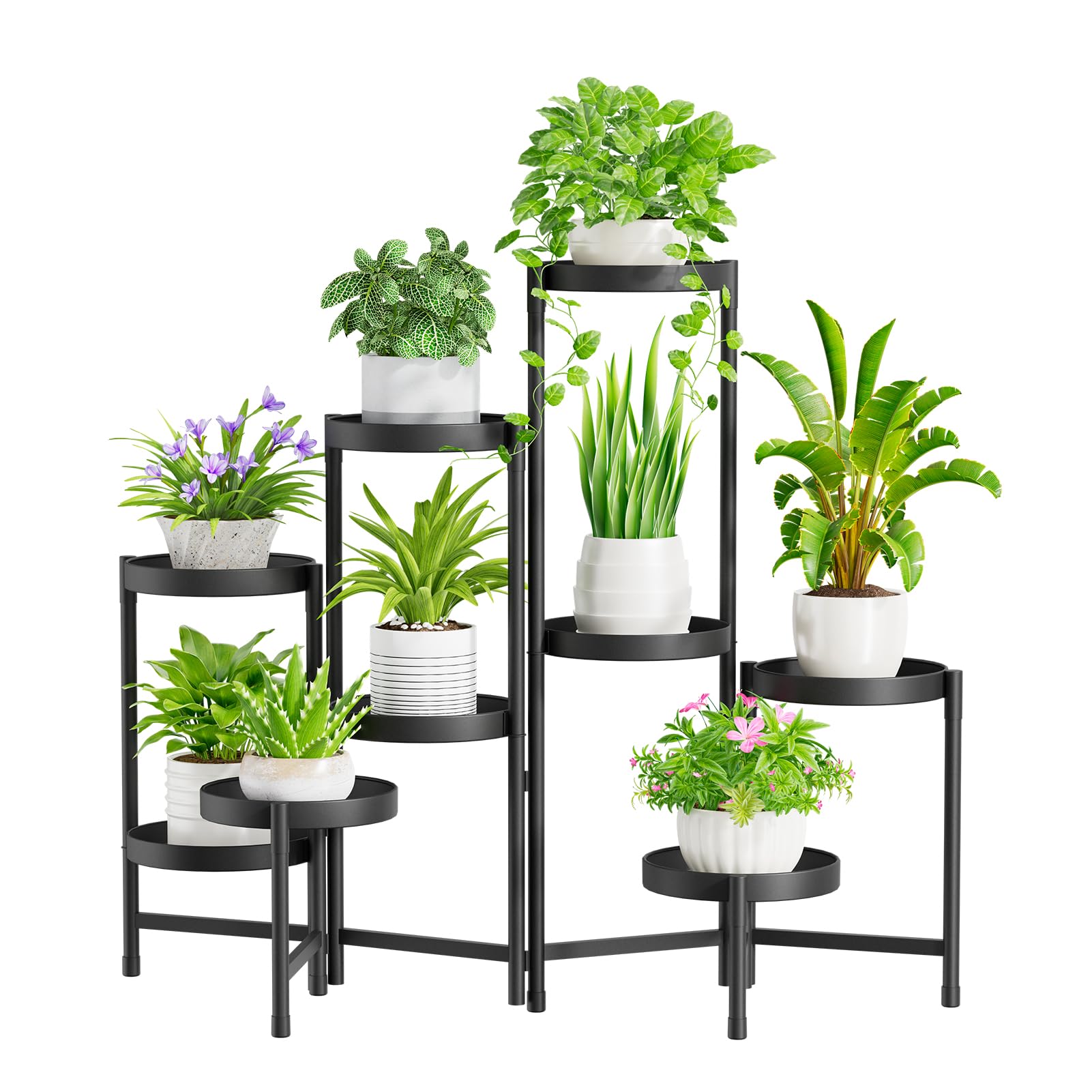 iDavosic.ly Plant Stand Indoor Outdoor, 5 Tier Corner Metal Flower Display Holder Shelf, Folding Tall Orchid Rack for Patio Balcony Porch Garden Living Room House, Gold