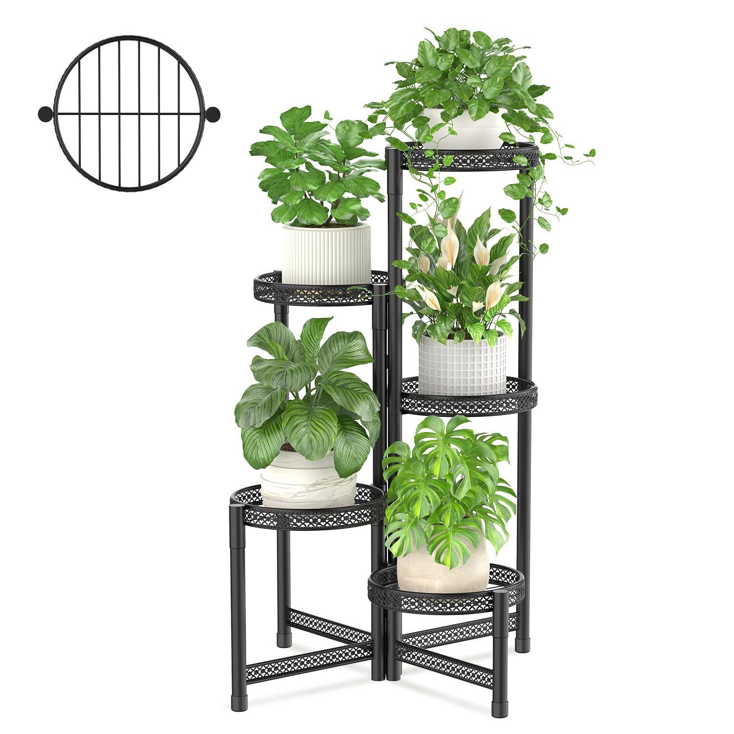 iDavosic.ly Plant Stand Indoor Outdoor, 5 Tier Corner Metal Flower Display Holder Shelf, Folding Tall Orchid Rack for Patio Balcony Porch Garden Living Room House, Gold