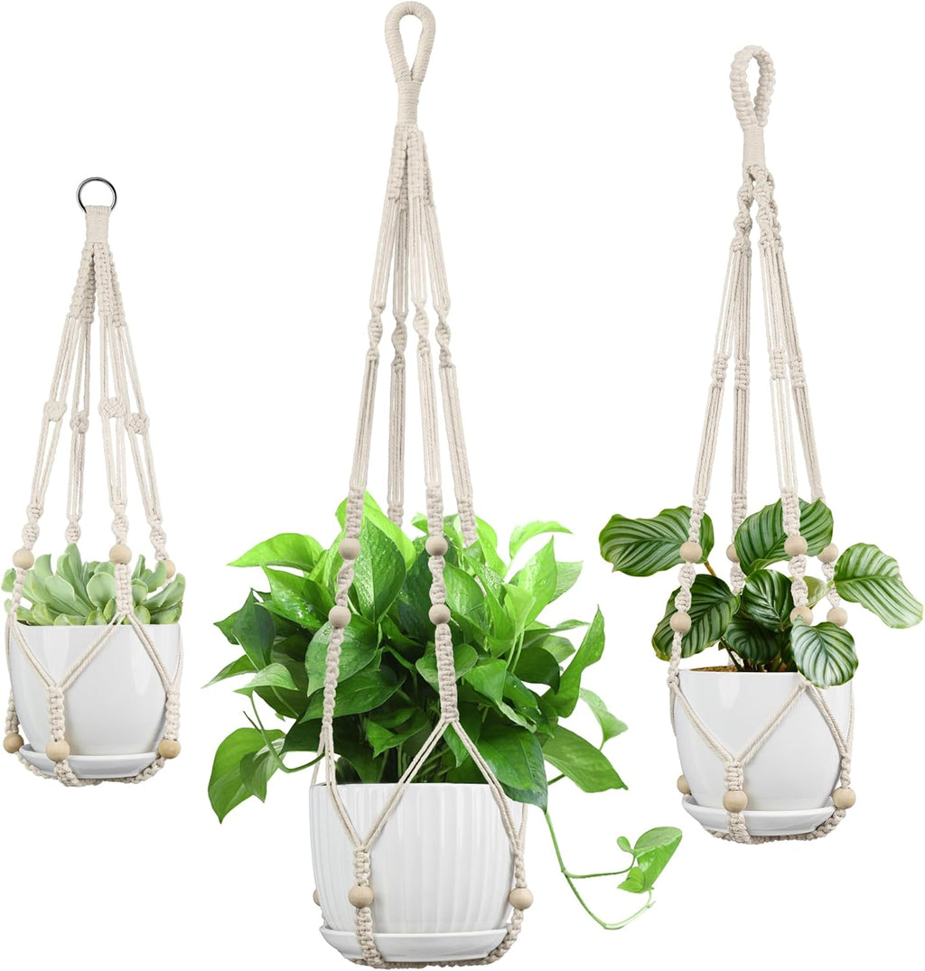 Macrame Plant Hanger - Fits 4 to 13 inches Pots for Indoor Outdoor, 35"/29"/23" Different Sizes Set, Ivory (POTS NOT Included)