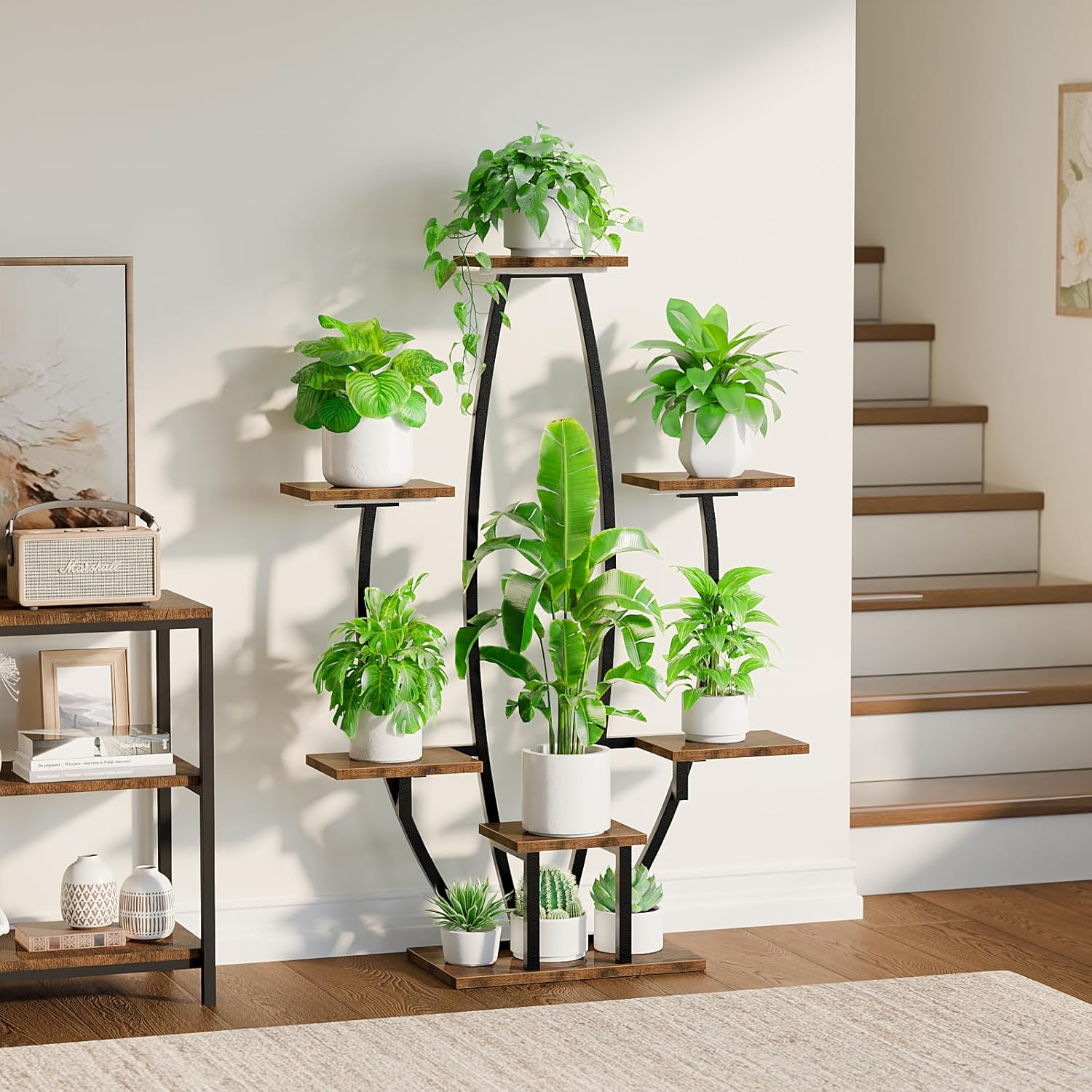 JUSTOGO Plant Stand Indoor with Grow Lights - 7 Tiered Large Plant Shelf Indoor, 47" Corner Plant Stands for Indoor Plants Multiple, Metal Plant Rack Flower Holder Display for Living Room, Home Decor
