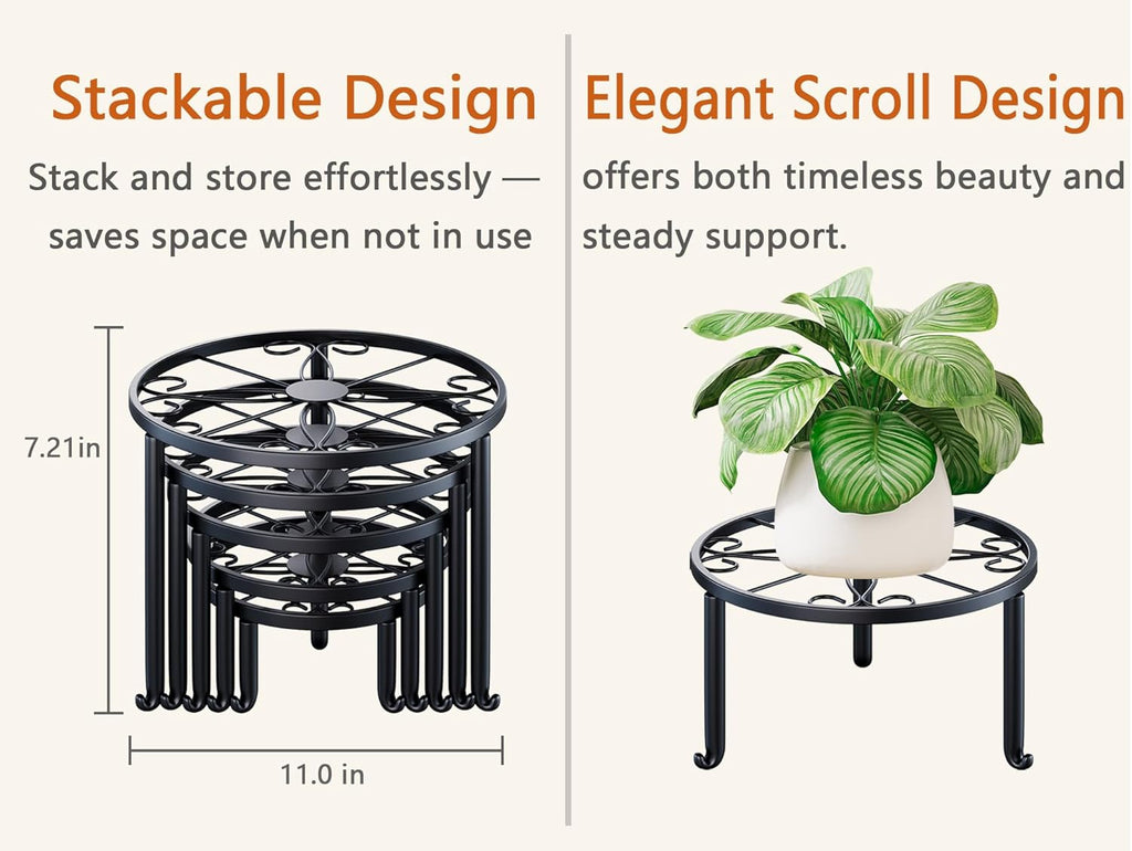 5 Pack Metal Plant Stand Indoor Outdoor Low Corner Plant Stand Heavy Duty Rustproof Iron Round Supports Rack for Planter Flower Pot Rack Display Shelf