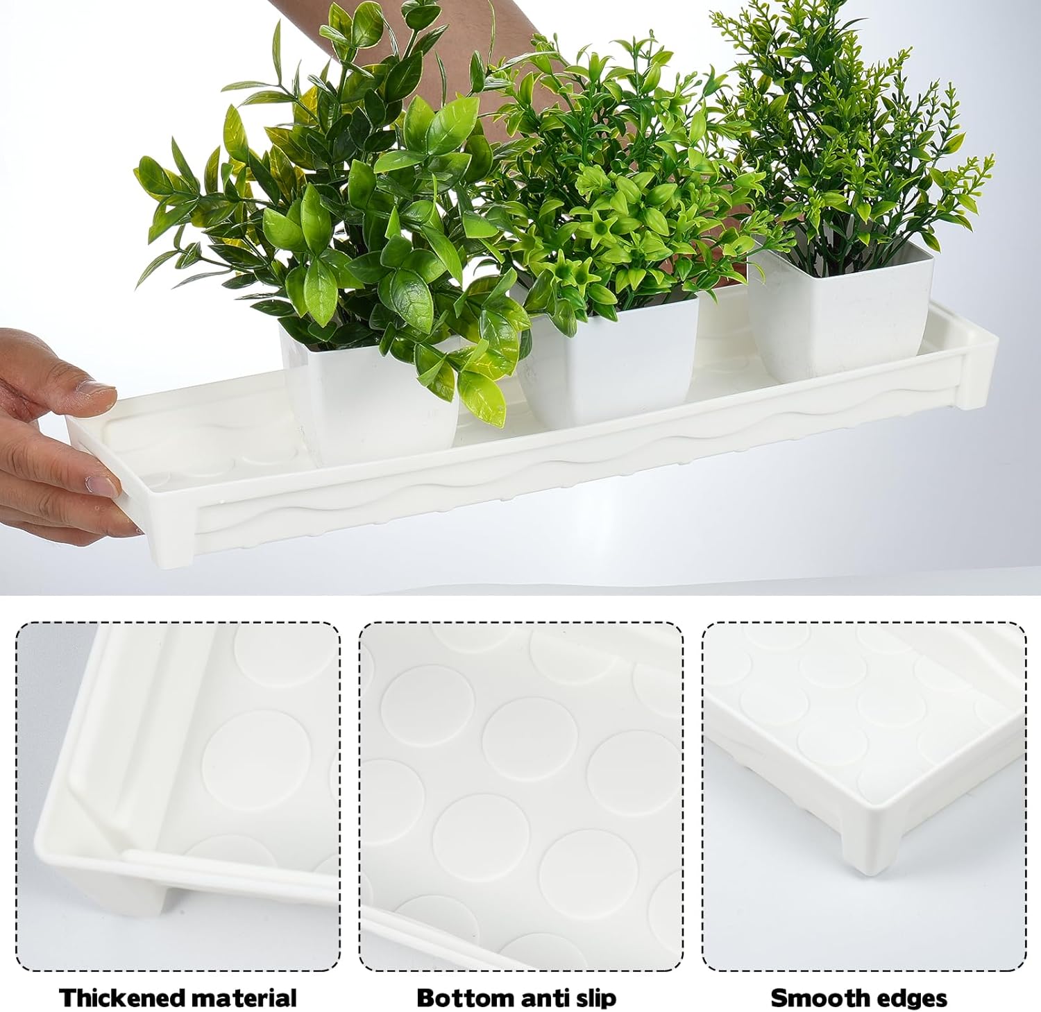 6 PCS Plastic Plant Tray Saucer, Rectangular Window Sill Plant Tray for Indoors Outdoor Flower Pots for Window Shelf, Clear Thick Plastic Plant Trays for Succulent Pot Planter, Square Plant Saucers