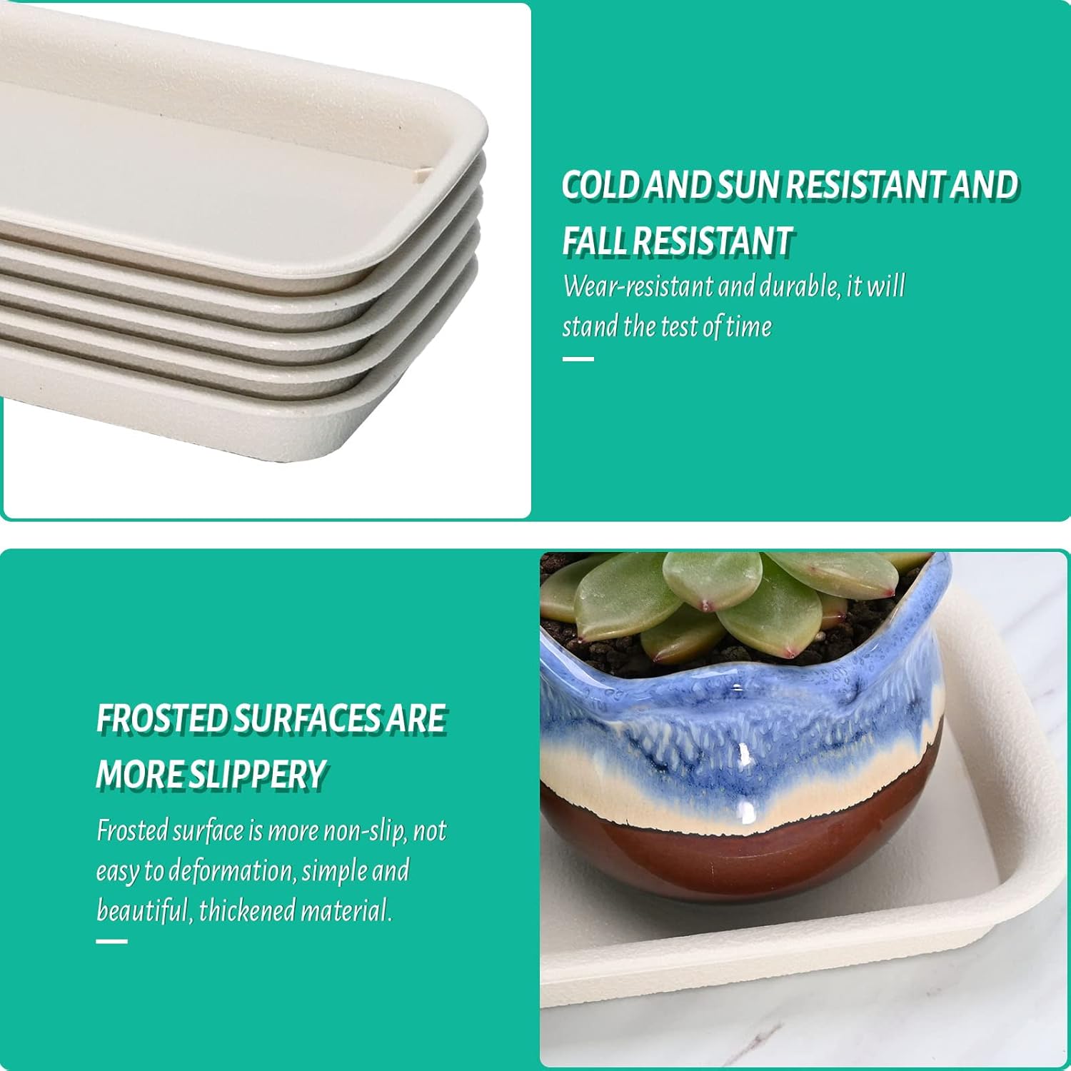 UOIENRT 5 Packs Rectangular Plastic Plant Saucers Tray, Window Sill Plant Tray, Drip Trays for Potted Plants, Plant Trays for Indoors No Holes for Window Sills and Window Shelf (11.8 x 5.3 x 1.1 Inch)