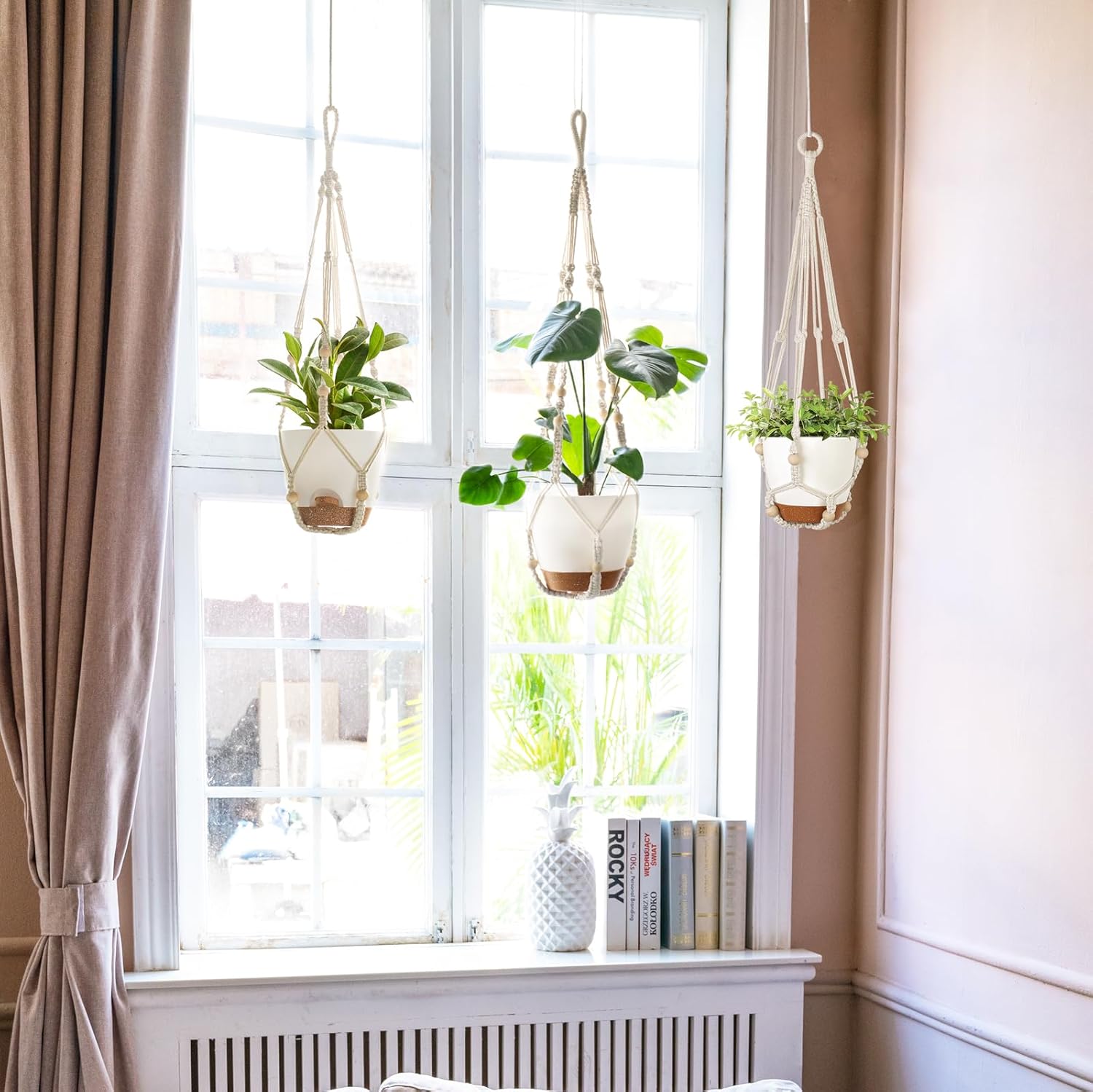 Mkono 3 Pack Hanging Planters for Indoor Plants with Self Watering, Outdoor Hanging Plant Pots with 35"/29"/23" Macrame Plant Hangers, 2 Types of Hanging Baskets for Garden Home Decor