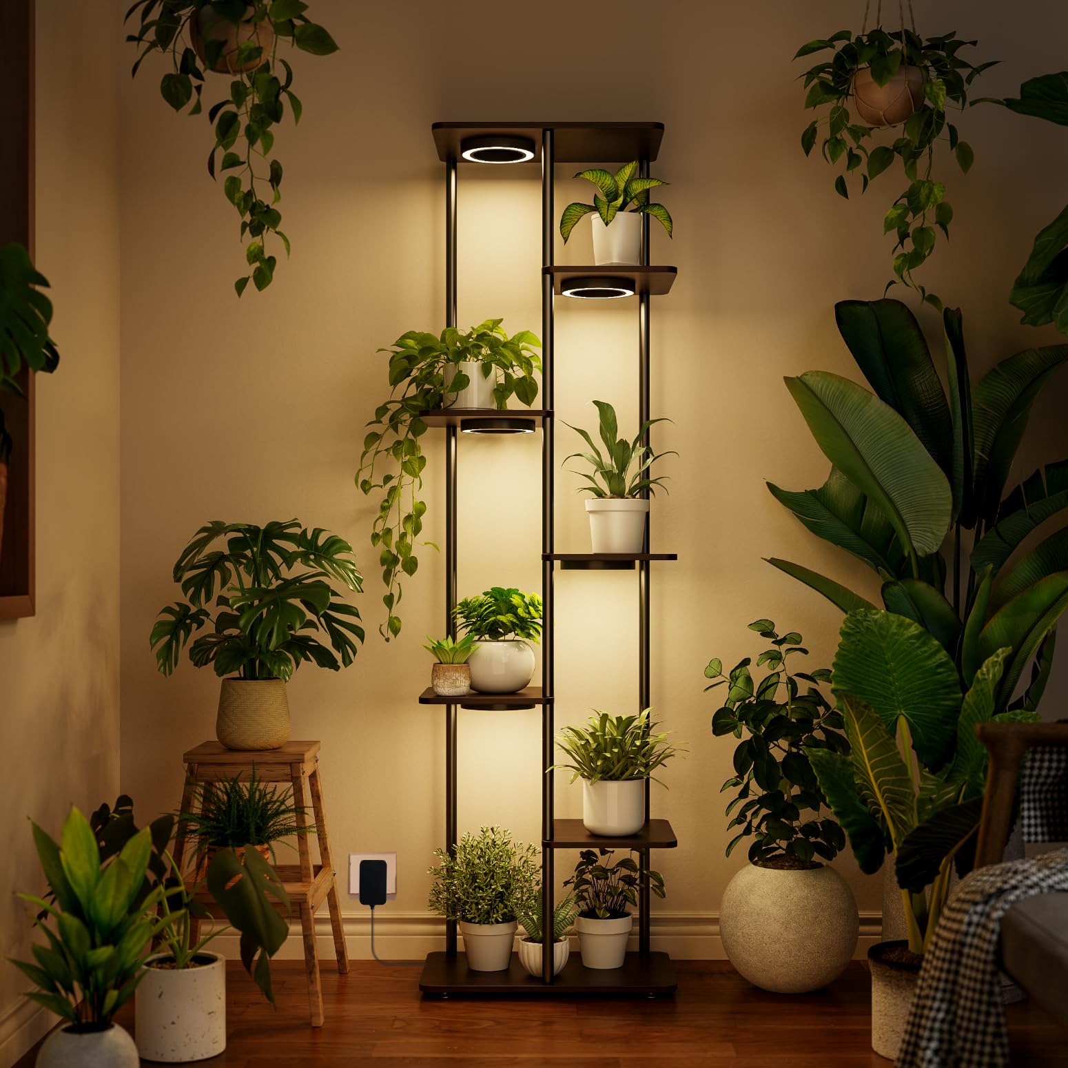 Bstrip Plant Stand Indoor with Grow Light, 81.3" Tall Indoor Plant Shelf, 6 Tier Flower Stand with Plant Light Full Spectrum, Metal Plant Holder with Light, lighted Plant Rack for Home, Corner, Patio