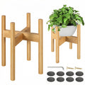 2 Pack Bamboo Plant Stands, Adjustable Plant Stand Indoor, Mid Century Modern Plant Stand, Plant Holder for Living Room, Balcony Fits 8 to 12 Inches Pots (Beige)