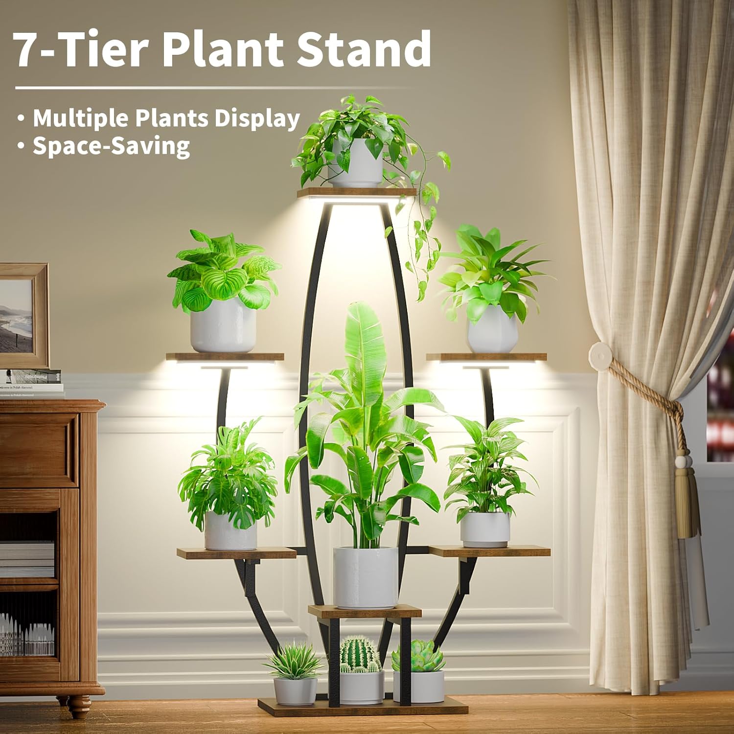 JUSTOGO Plant Stand Indoor with Grow Lights - 7 Tiered Large Plant Shelf Indoor, 47" Corner Plant Stands for Indoor Plants Multiple, Metal Plant Rack Flower Holder Display for Living Room, Home Decor